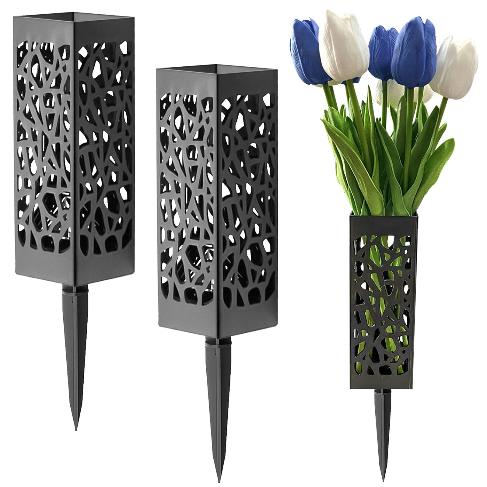2 Sets Memorial Flower Holder for Cemetery Grave Yard Decorations Black Plastic
