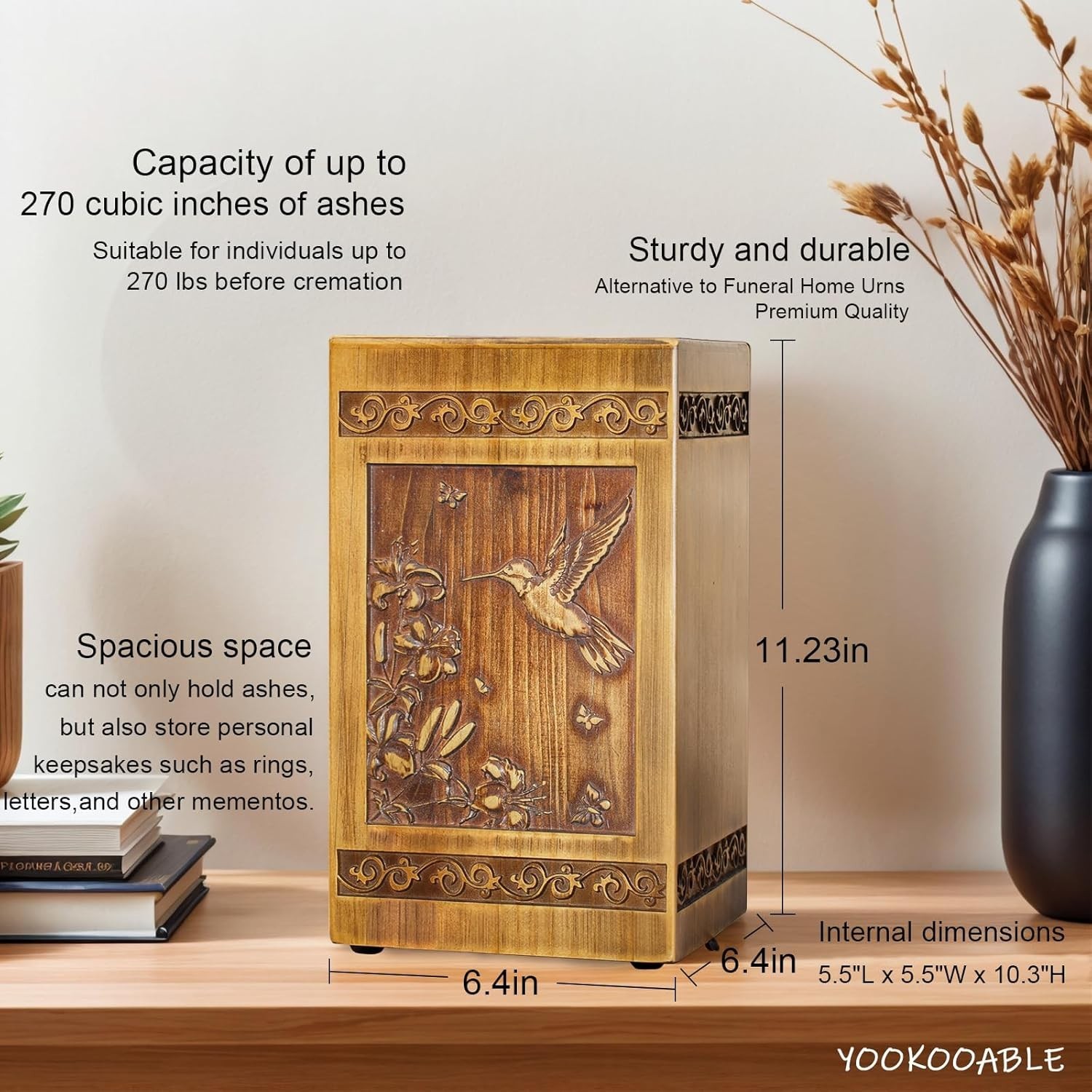 Wooden Urn for Ashes Adult Male Female, Handcrafted Large Cremation Urns Box