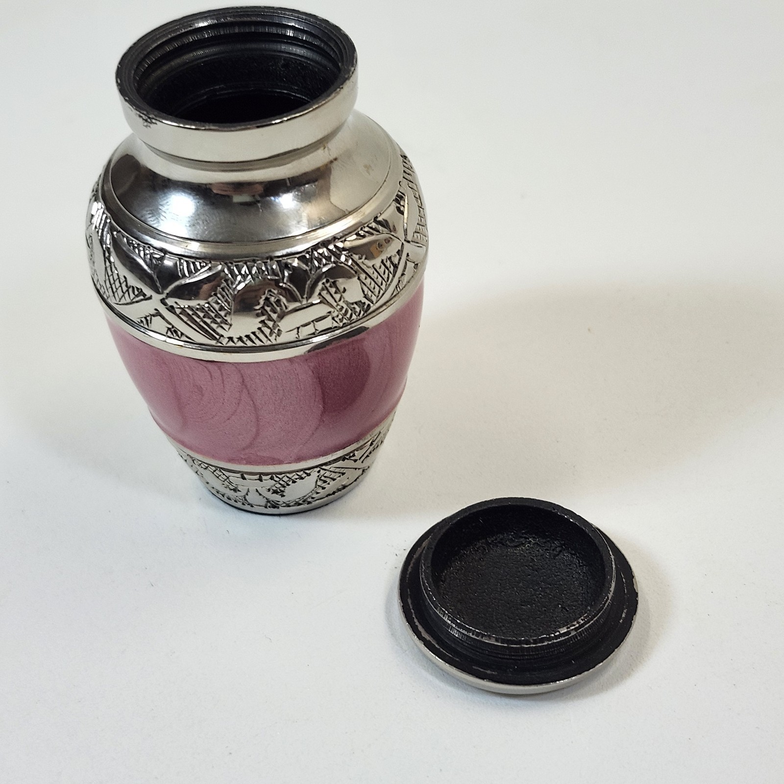 Pink Enamel Cremation Urn Stainless Steel Keepsake Memorial Small 2.5″ Pet