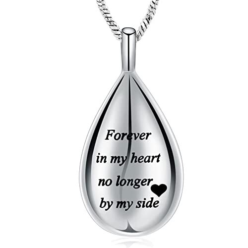 Carved Teardrop Keepsake Ashes Necklace Urn Pendant Silver-Forever in my heart