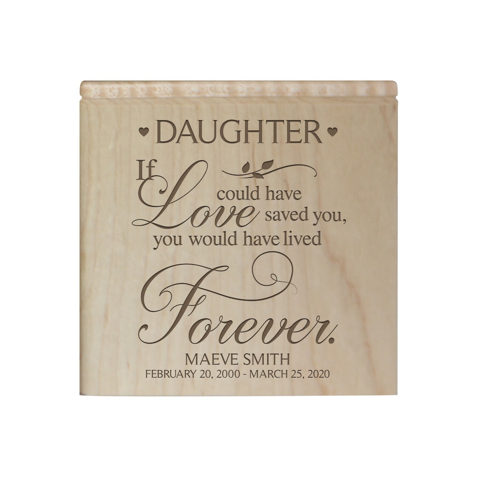 Custom Engraved Funeral Keepsake Urn Box for Human Ashes 4.5″ Daughter If Love