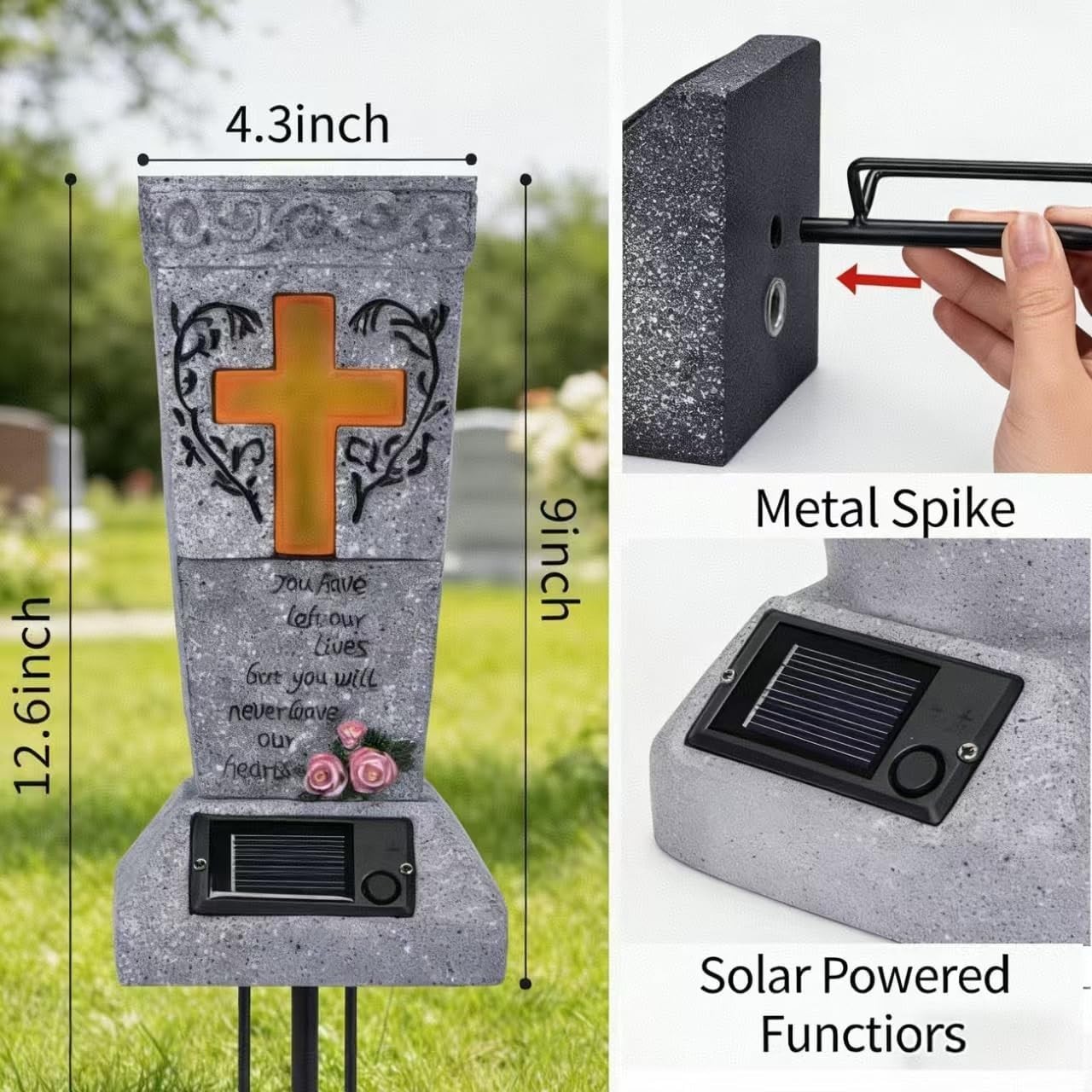 Durable Solar-Powered Grave Decor with LED Cross – Sympathy Gift for Loved Ones
