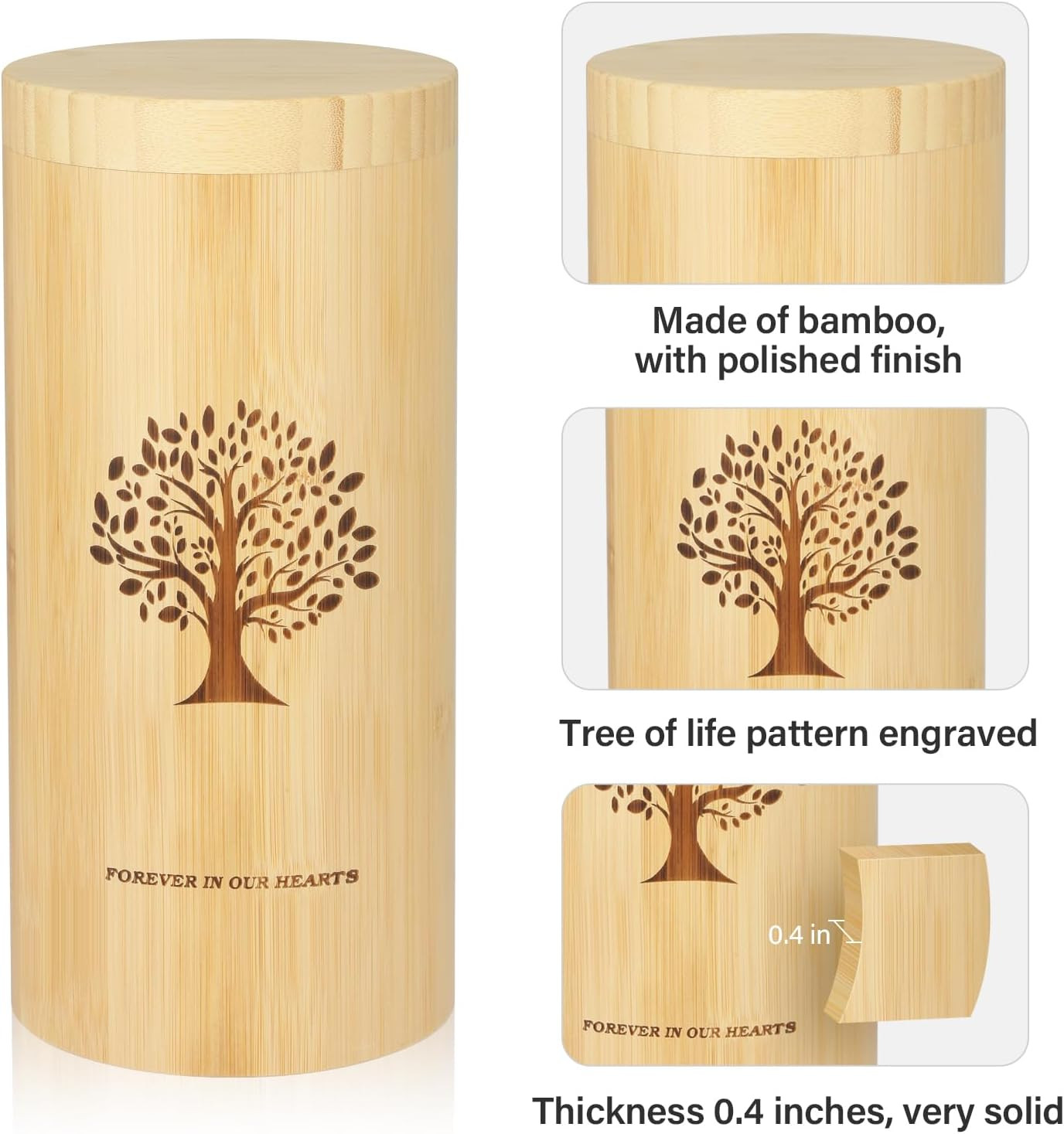 Large Urns for Human Ashes with Screw on Lid,Bamboo Cremation Urns for Ashes Adu
