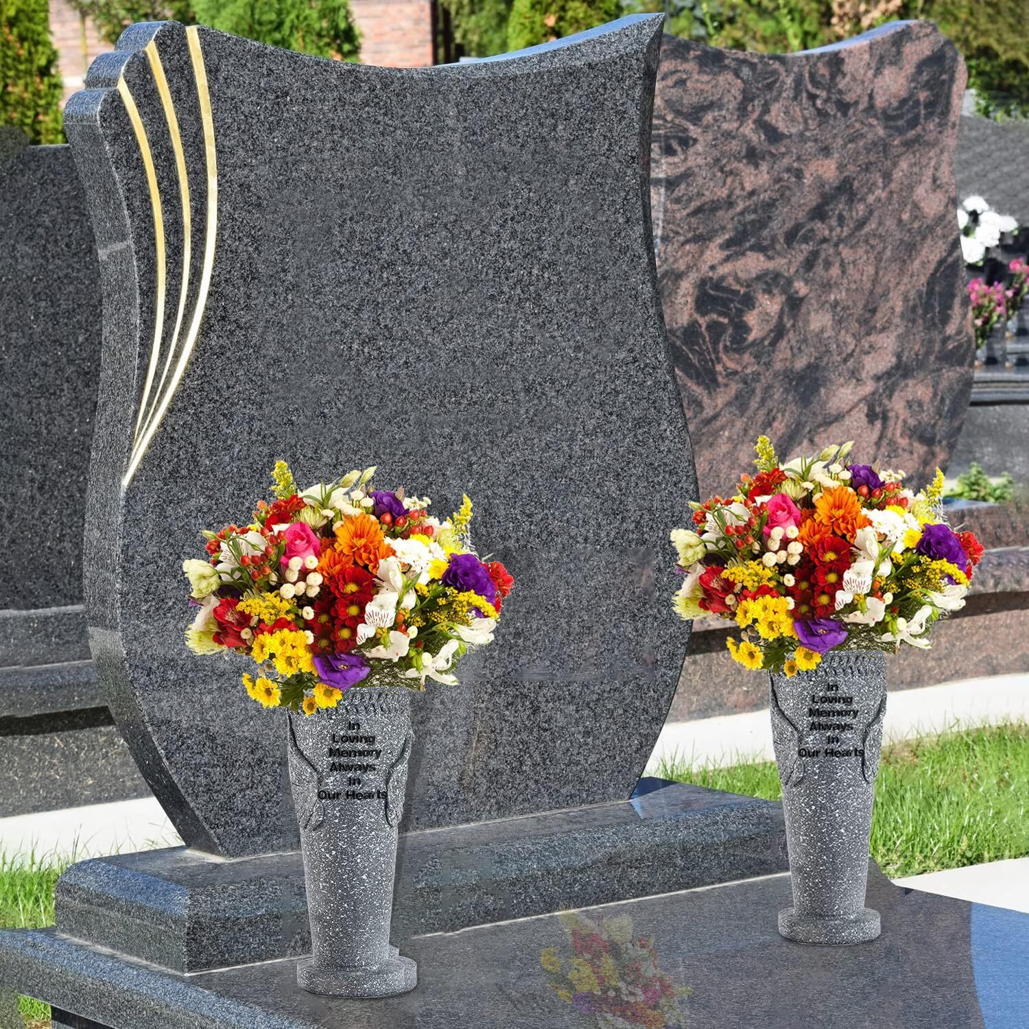 2 Pack Cemetery Grave Flower Vase, Angel Wings Vase with Ground Spikes for Fresh