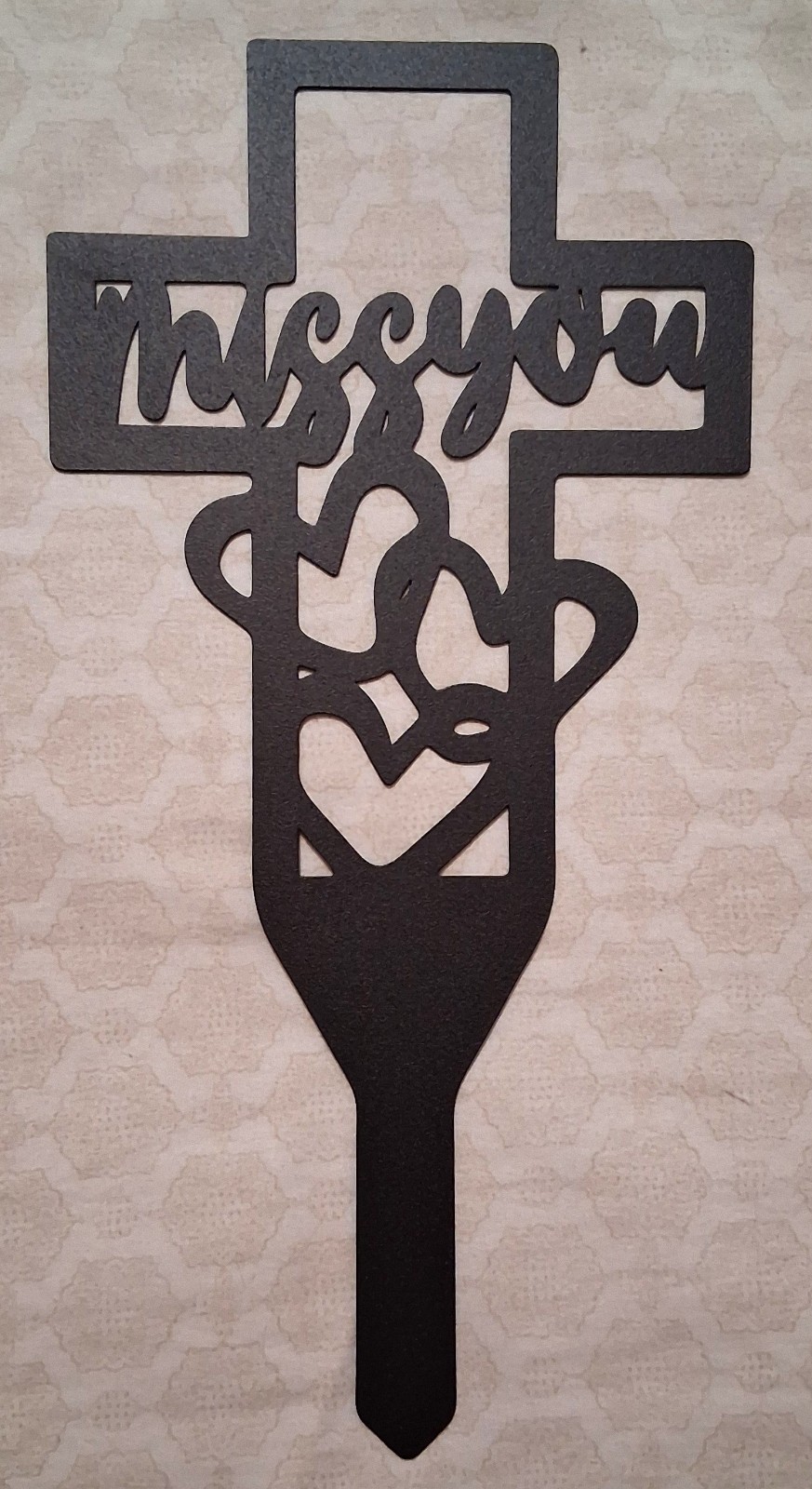 Memorial Cross Grave Marker – “Miss You” Cemetery Decoration 11.5″ H 5.75″ W New