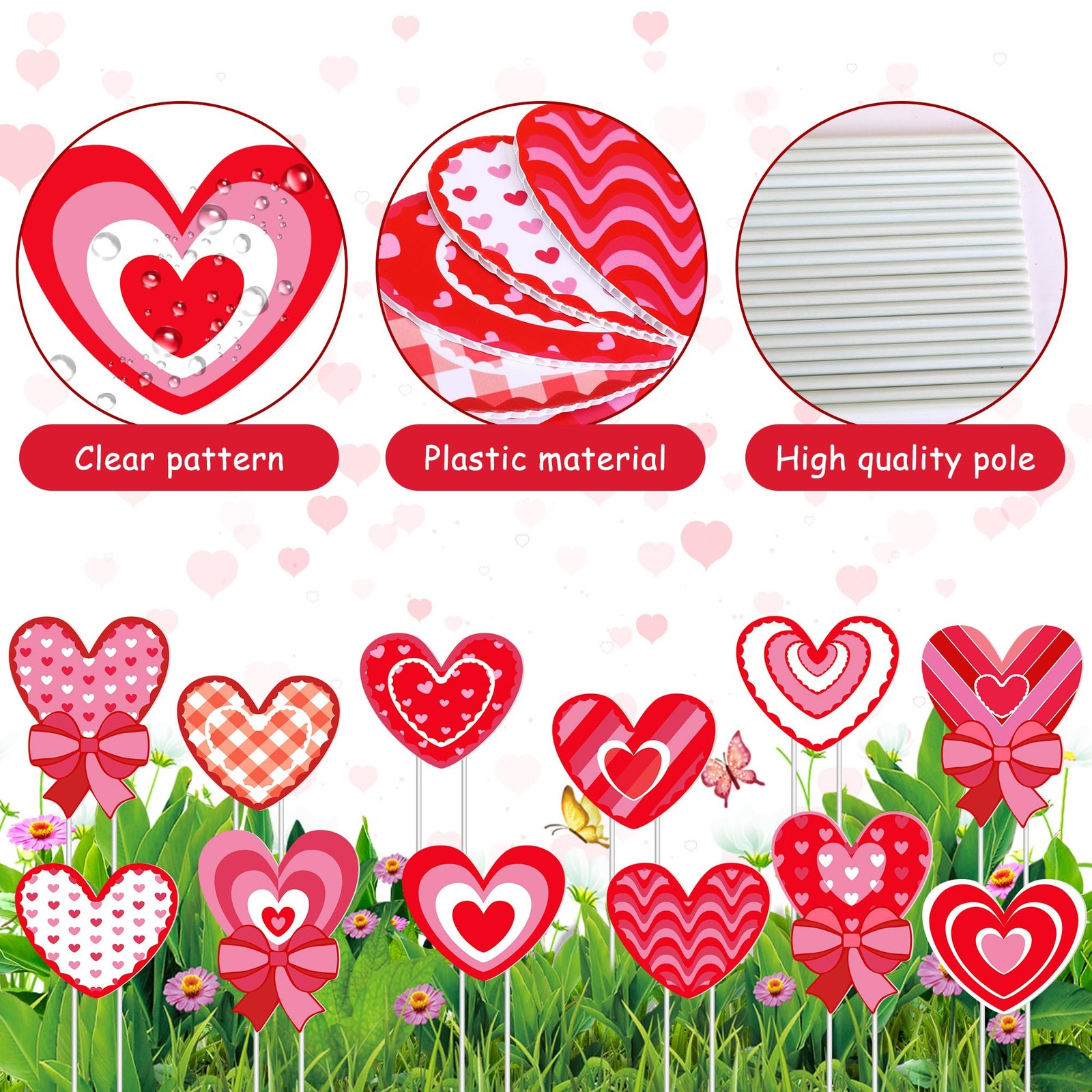 12 Pack Valentineâ€™s Day Heart Shape Planter Stakes Outdoor Signs