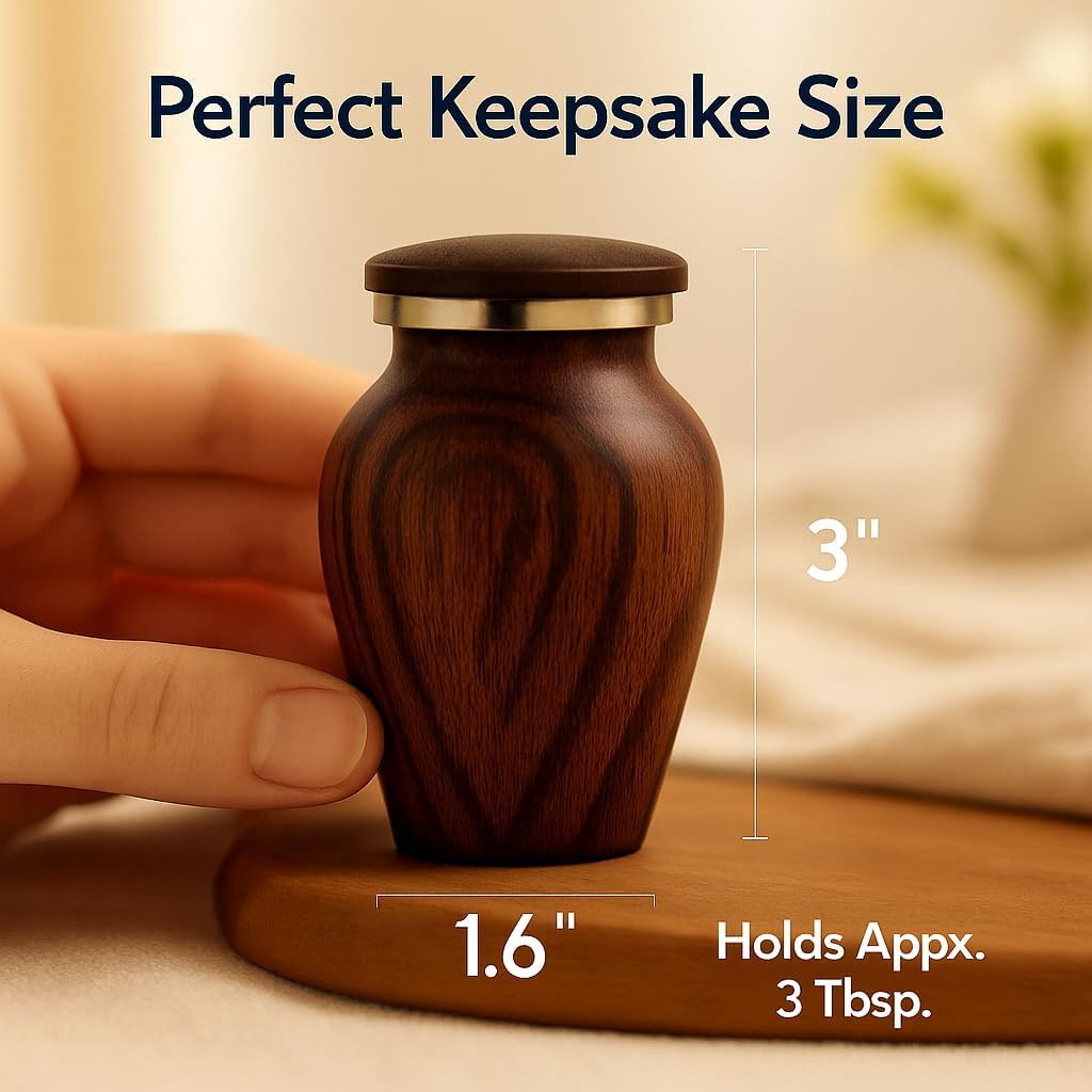 Small Keepsake Urn for Human Ashes – Cherry Wood Appearance Memorial – Handcraft