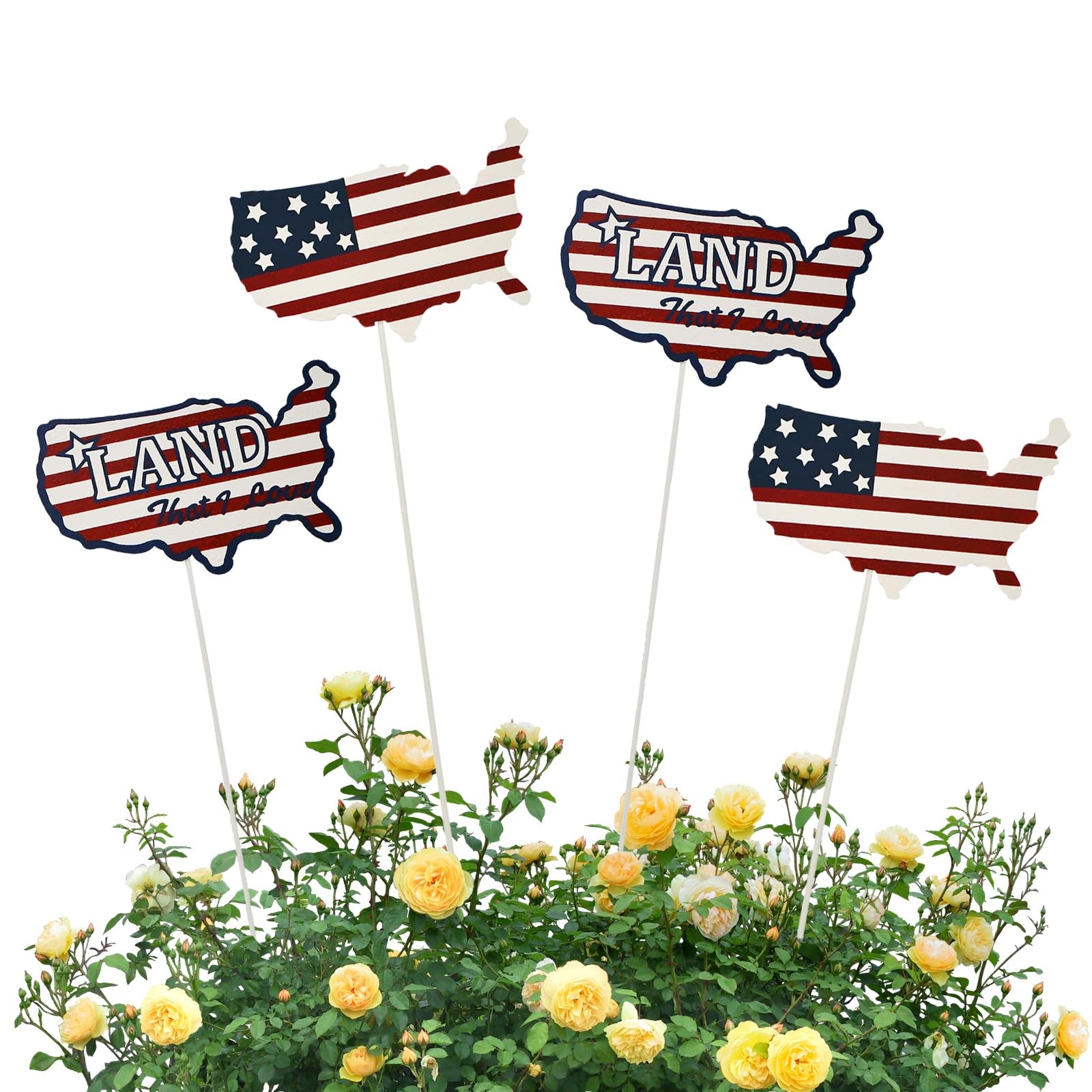 Metal Garden Stake Set of 4 Patriotic Decor Yard Stakes 4th of July Lawn Art …