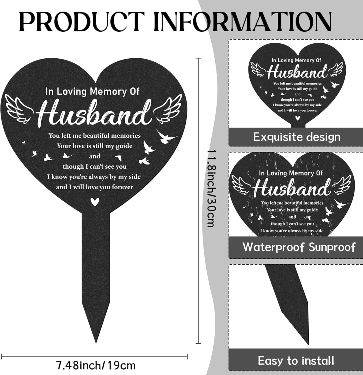 Husband Memorial Grave Stakes – Black Angel Cemetery Markers Decoration for Wife
