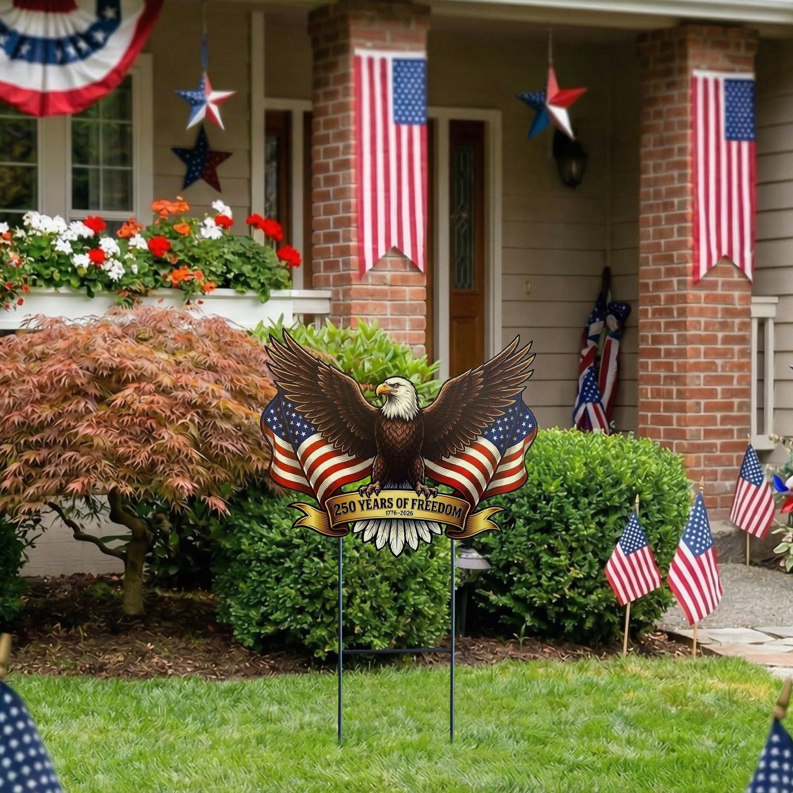 4th of July Decorations Outdoor,25.1″ 250th Anniversary Patriotic Eagle Metal…