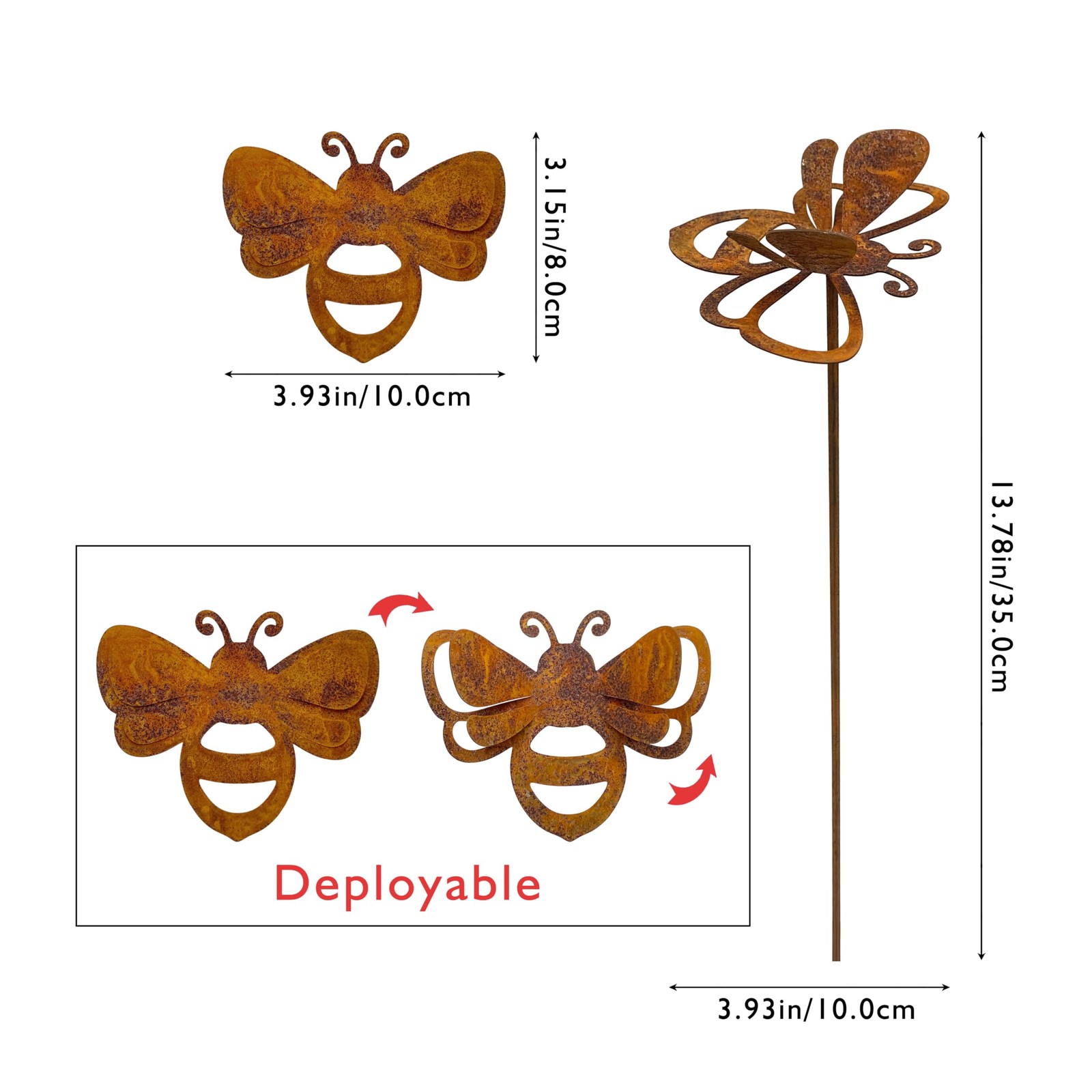 3 Pcs Rusty Bee Stake Rustic Metal Yard Decor Sculpture Plant Pot Accents Dec…