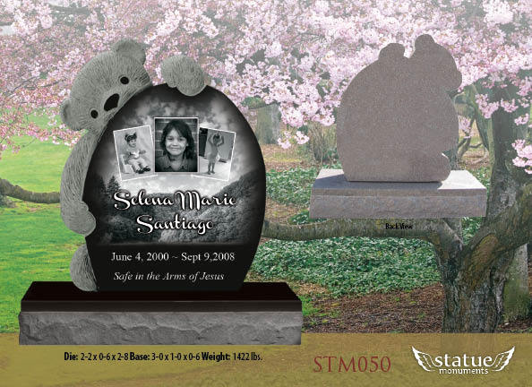 Teddy Bear Black Granite Cemetery Headstone
