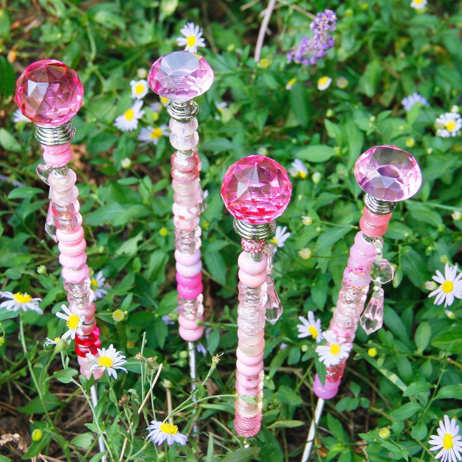 100 PCS DIY Fairy Wand Beaded Garden Stake Beads Kits with Pink Large Hole Be…