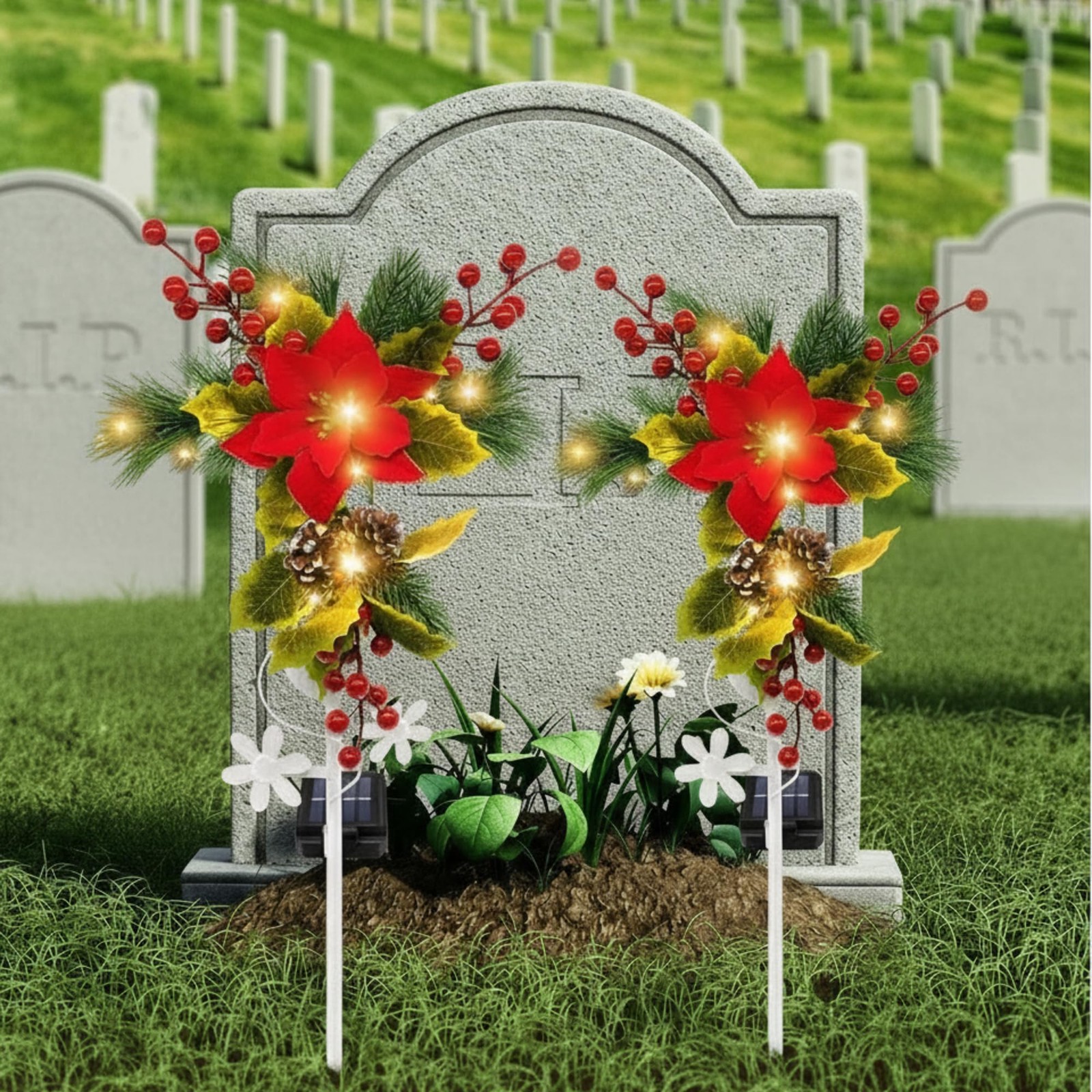4 Pcs Solar Christmas Decorations Outdoor 33” Solar Poinsettia Stake Lights …