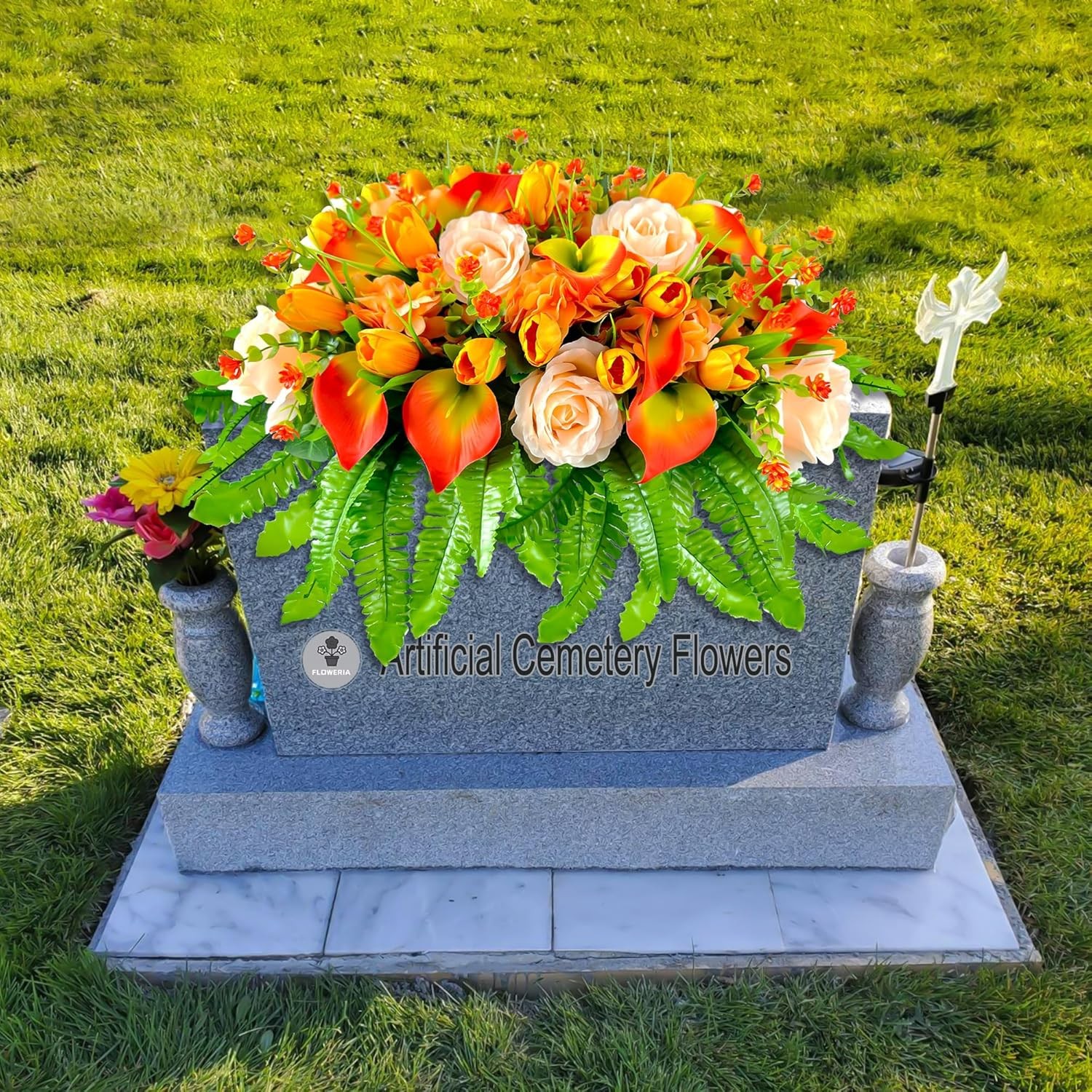 Artificial Cemetery Flowers – Outdoor Grave Saddle for Headstone Decorations