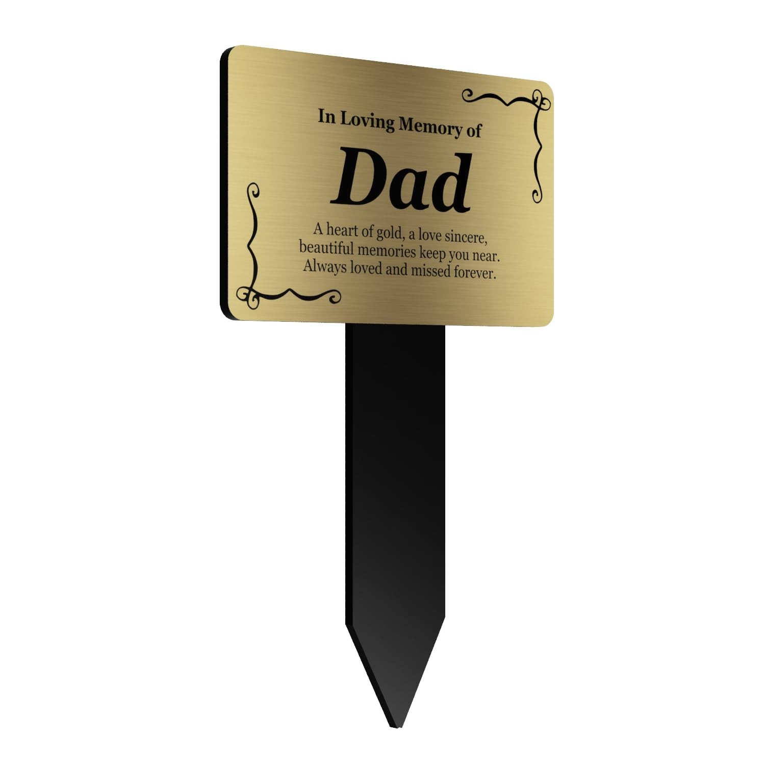 Dad Memorial Garden Stake – Gold Aluminum Plaque on 5 mm Black Acrylic Stake,…