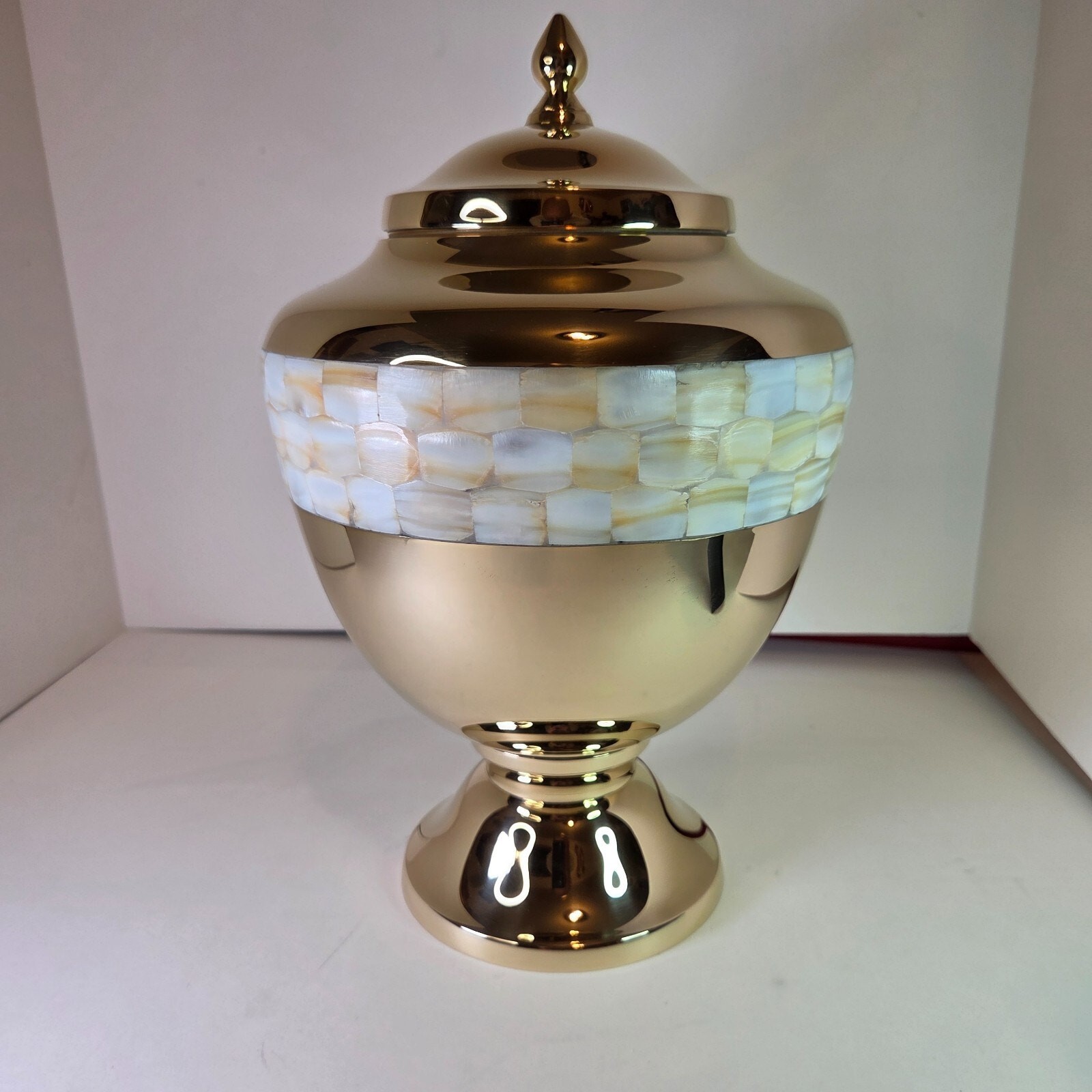 Large 12″ Metal Brass Mother of Pearl Chalice Urn for Human Ashes