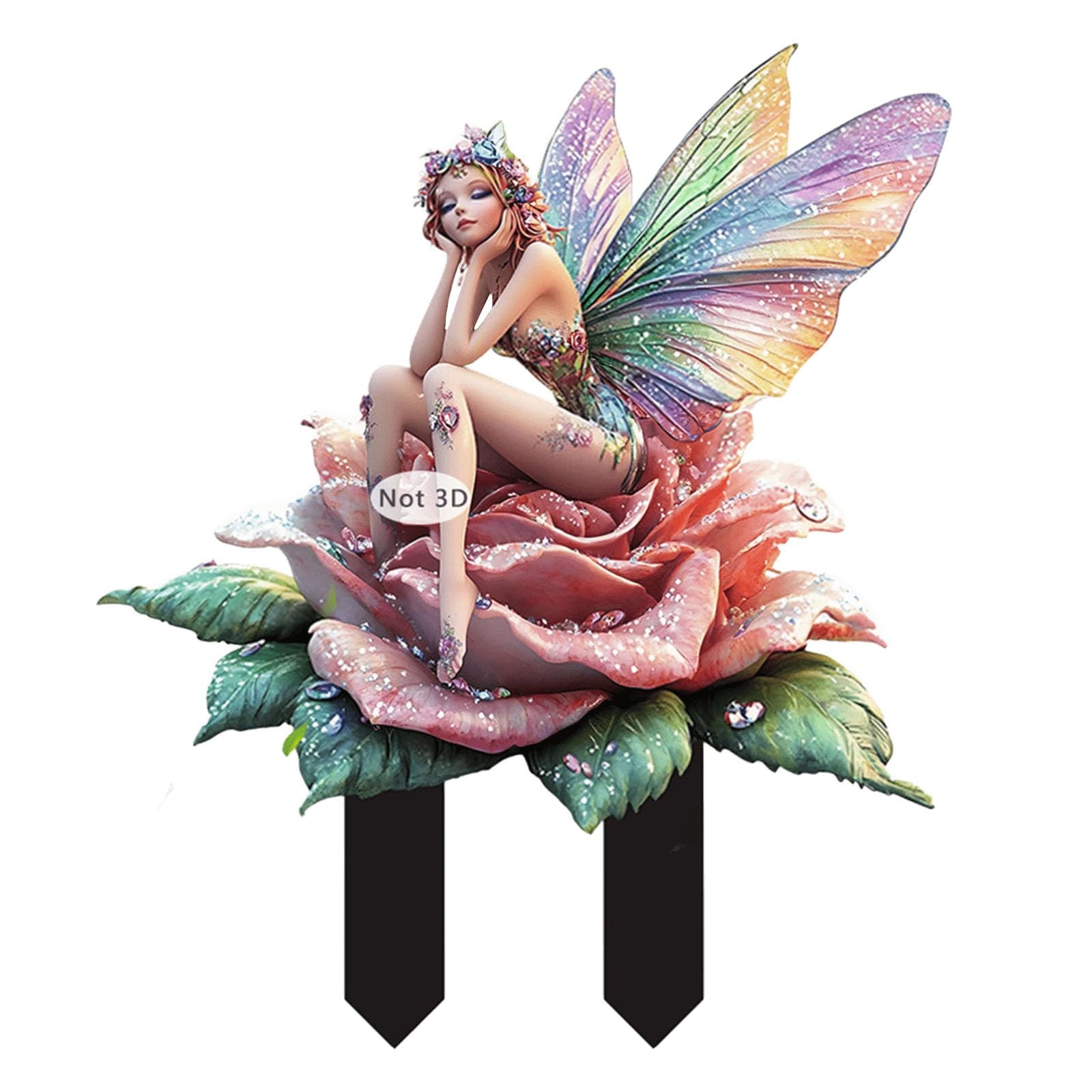 Colorful Fairy Garden Stake Decor, 2D Flat Acrylic Flower Elf Garden Sign, In…