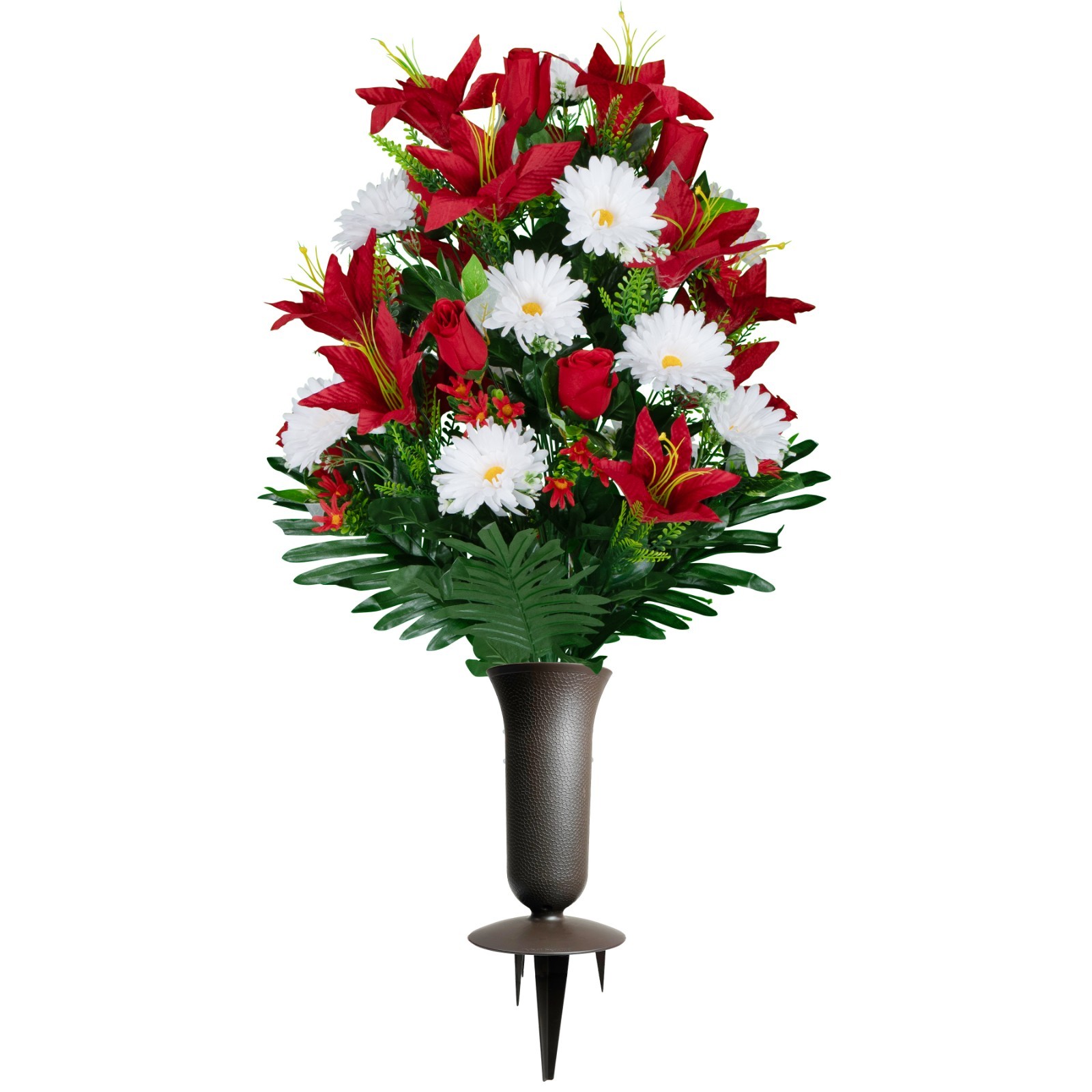 Artificial Red Lilies with White Daisies and Red Roses Bouquet With Vase