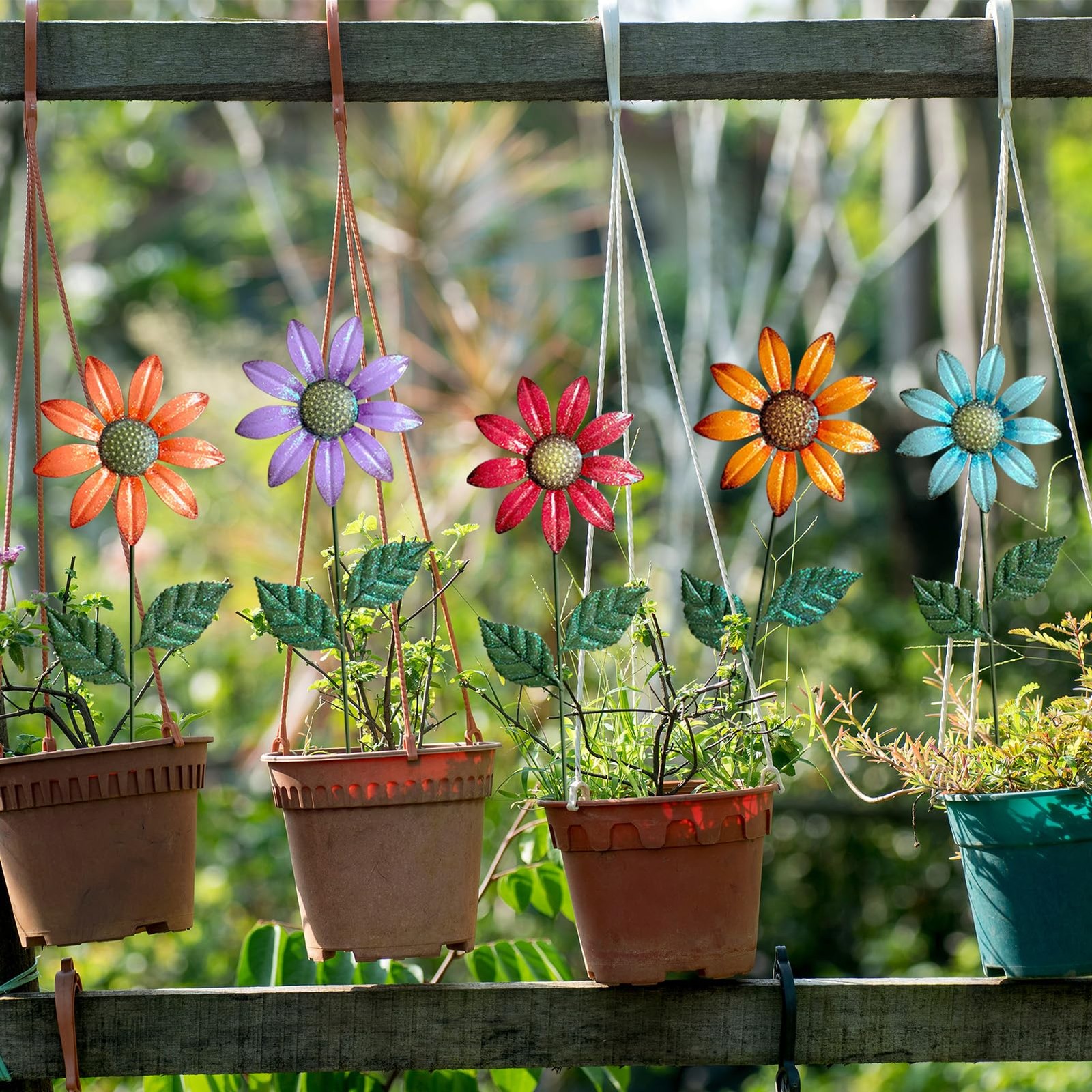 Metal Flowers for Outside,5 Pack 16.15″ Decorative Garden Stakes with Swaying…