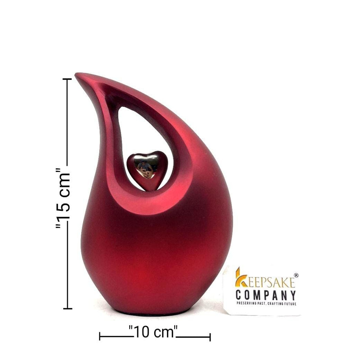 Red Tear Drop Medium Size Urns for Human Ashes with Silver Heart (6 Inch Heig…