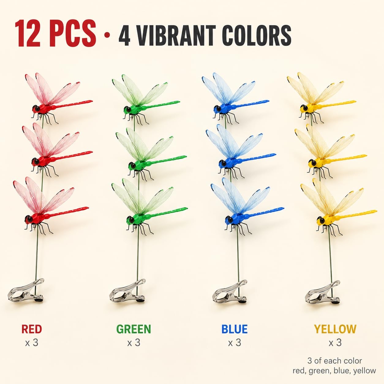 12 Pack Dragonfly Clips for Garden Decor, Plant-Safe Reinforced Clips that Wo…