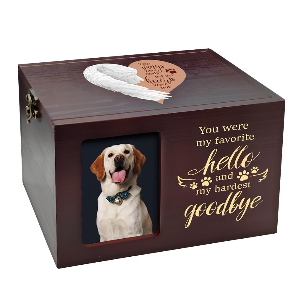 Pet Urns for Dog or Cat Ashes, Wooden Dog Urn for Ashes Keepsake with Photo F…