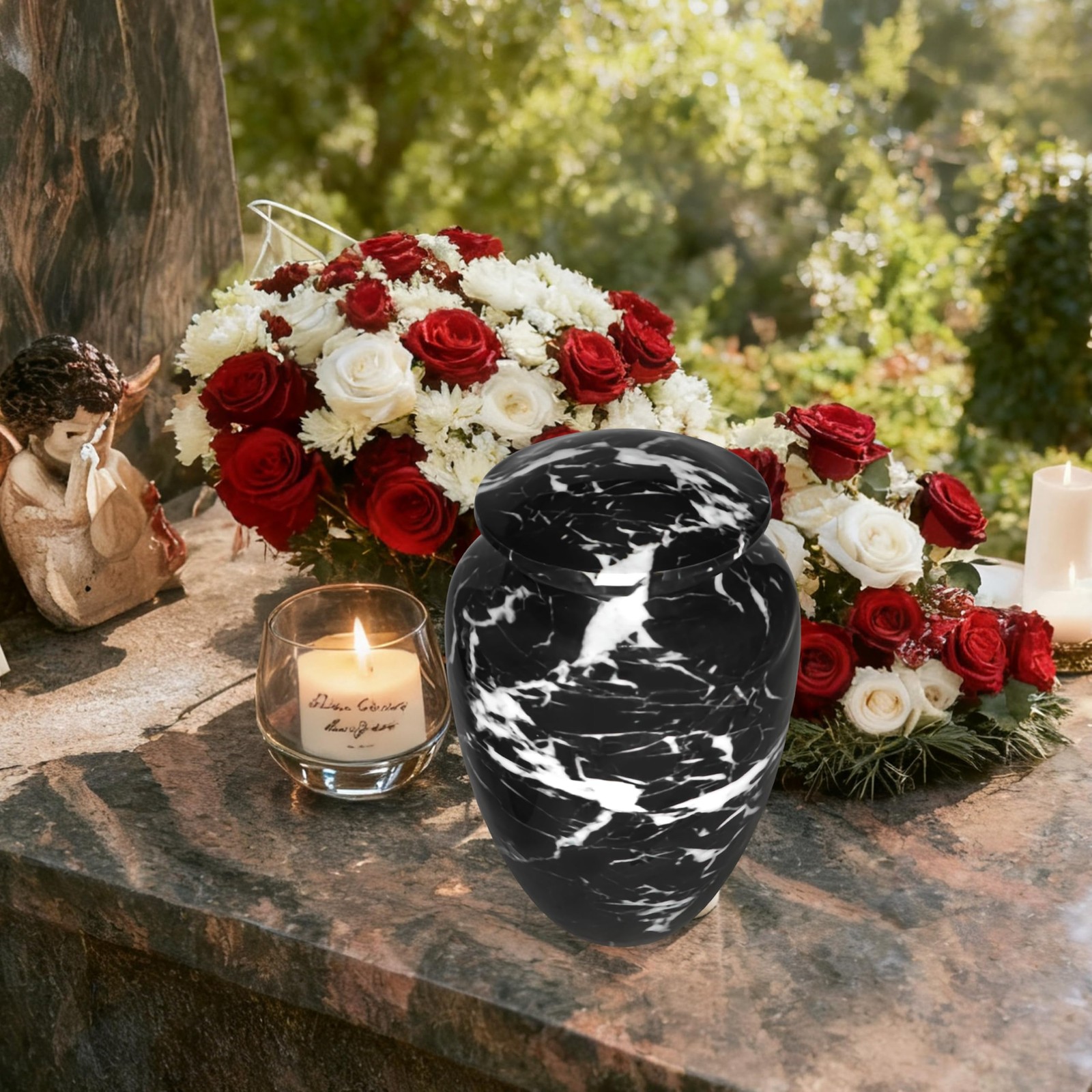 NANIURN Urns for Ashes Adults Male/Women, Large / Adult, Black & White