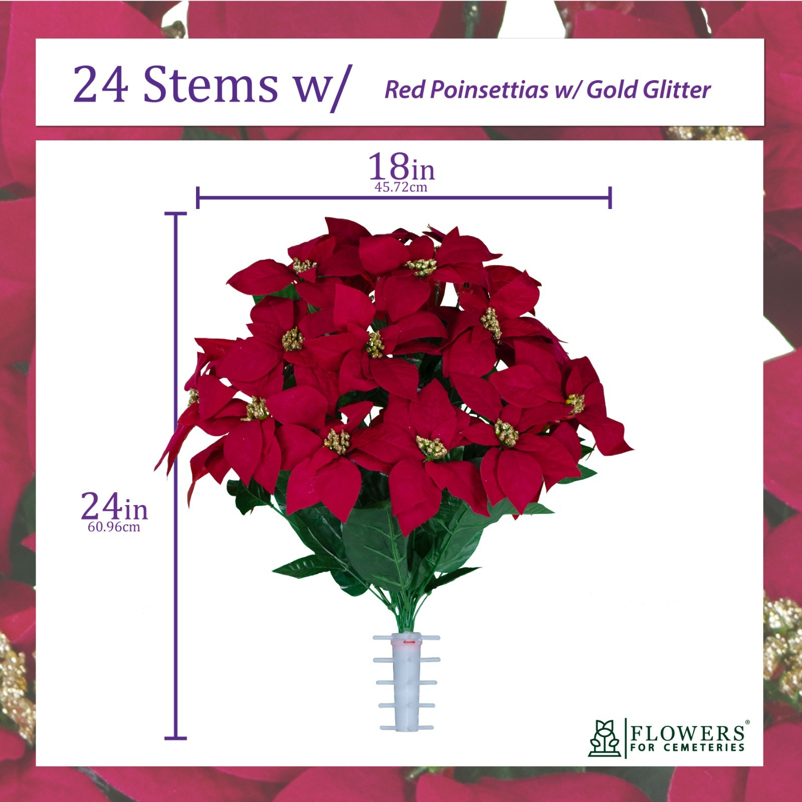 Artificial Cemetery Flowers – Red Poinsettias with Gold Glitter Bouquet
