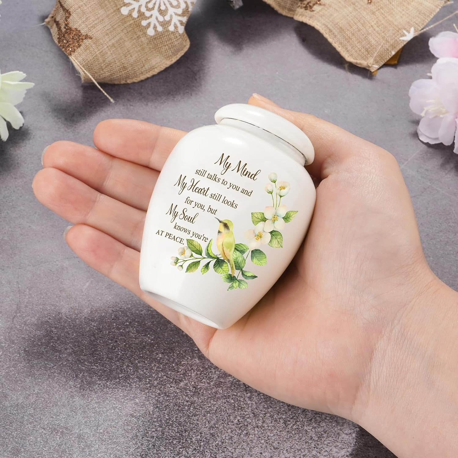Ceramic Mini Urn for Ashes – 2.8 Inch Elegant Memorial Keepsake Urn