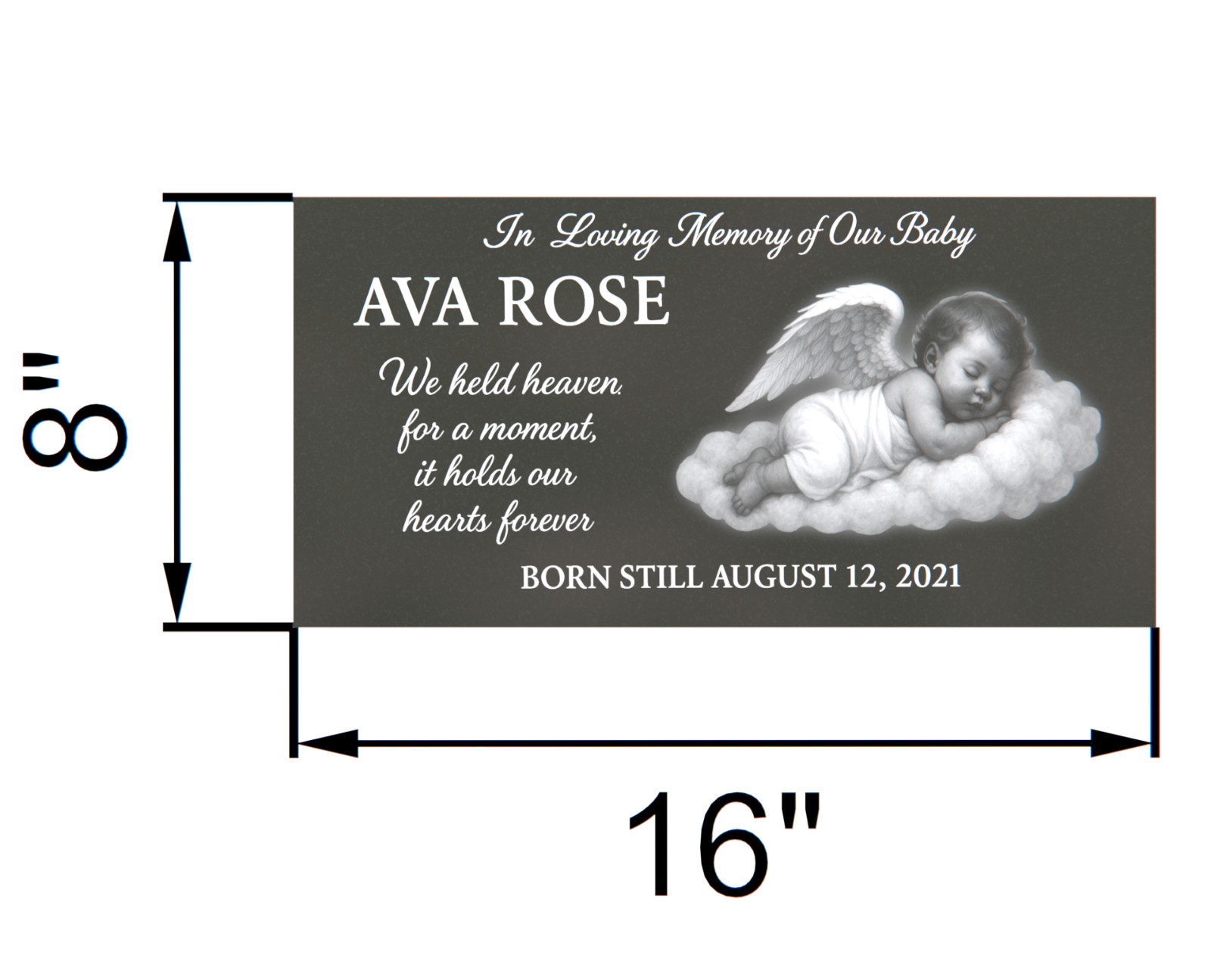Custom Black Granite Angel Baby Memorial Grave Marker 16″x8″x4″ – Personalized