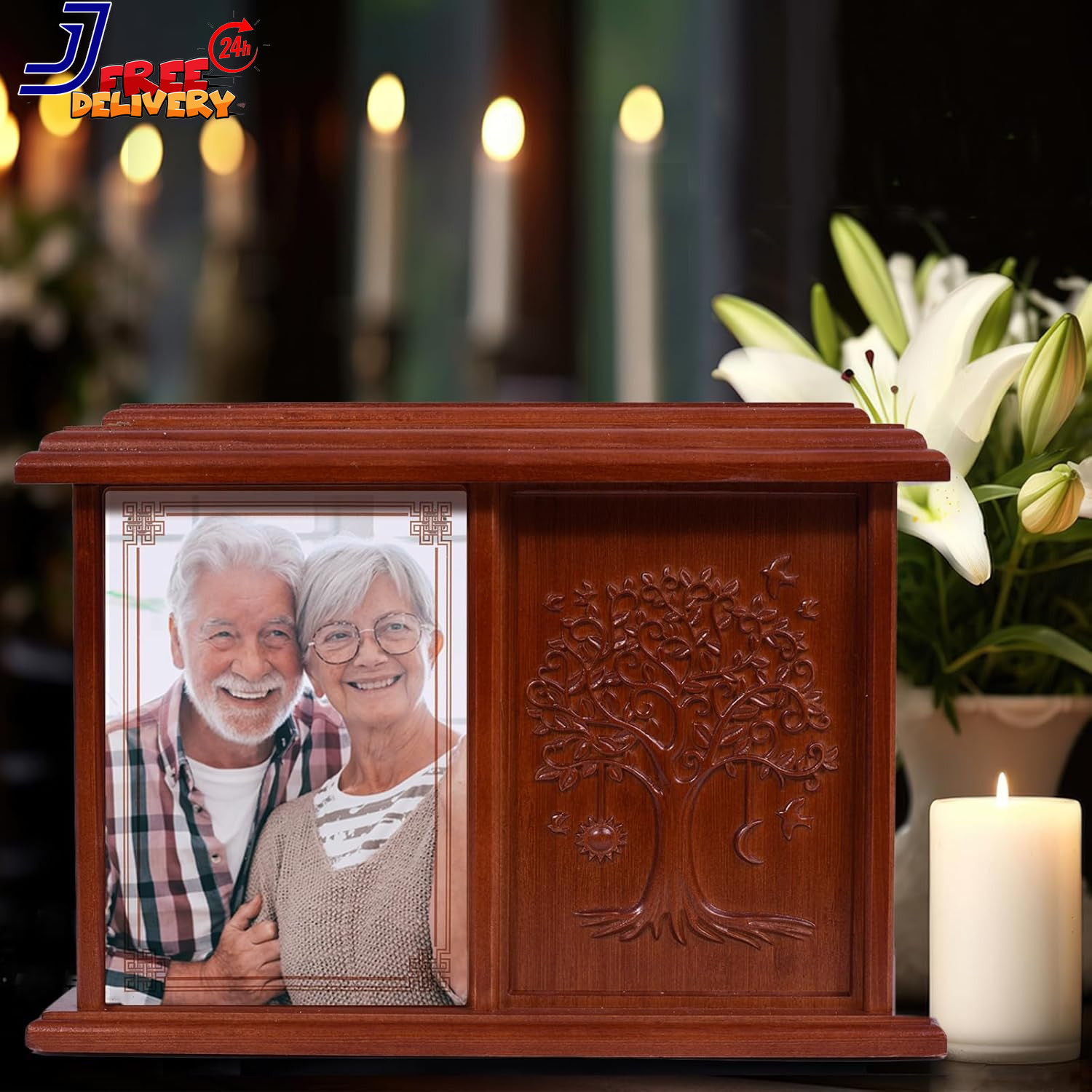 Companion Urn for Two Adults Tree of Life Design, Photo Display Box