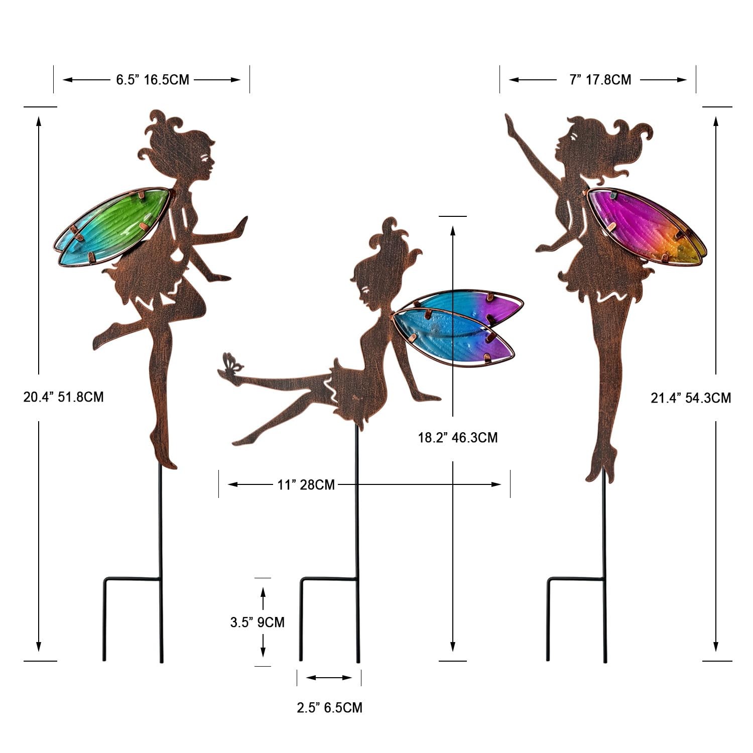Charming Colorful Wing Fairy Metal Stakes, Outdoor Garden Patio Lawn Yard Decor