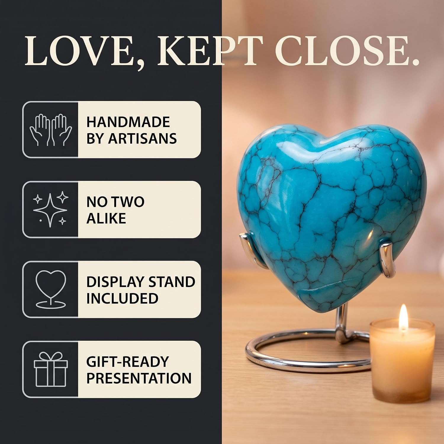 Small Urns for Human Ashes Keepsake – Heart Urn – Mini Urns with Stand & Box – a