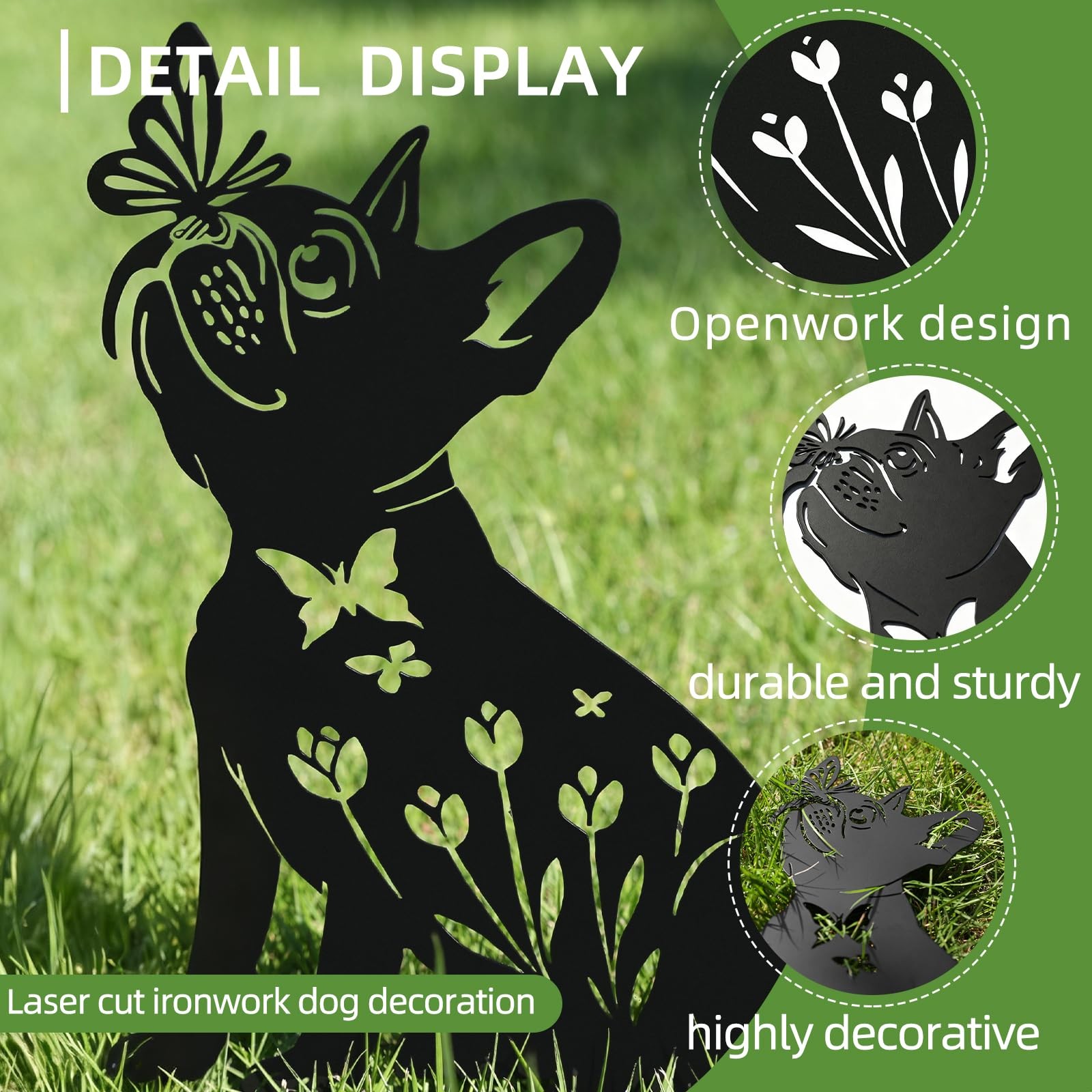 Metal Pug Garden Decor 14″ Yard Art Stakes 2 Pack for Outdoor Spaces