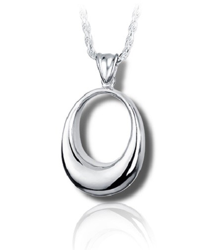 Sterling Silver Oval Funeral Cremation Urn Pendant for Ashes