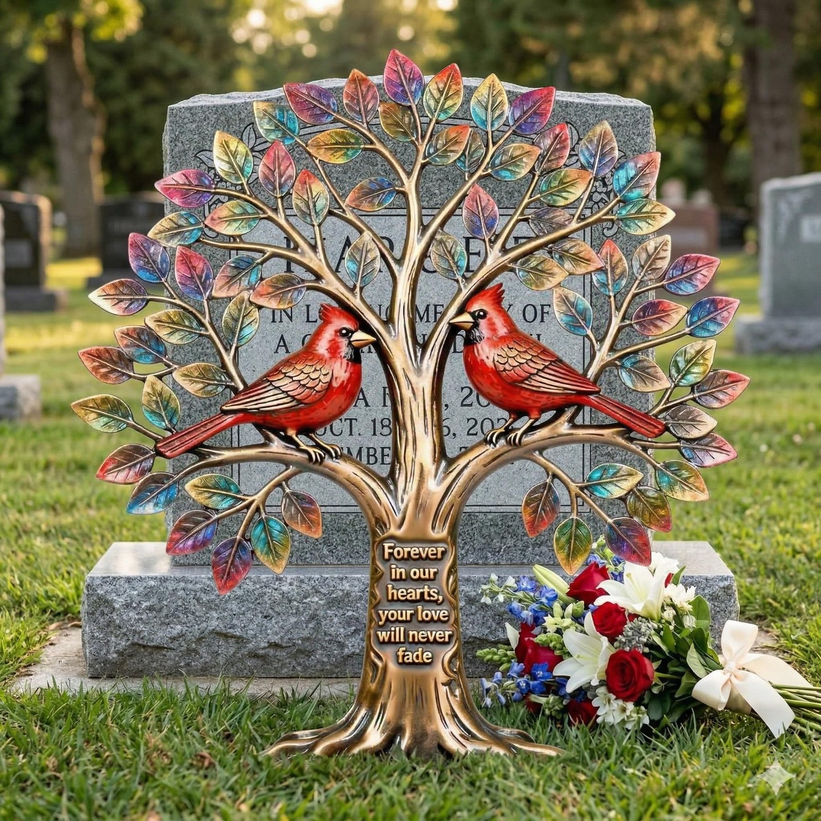 Metal Grave Decorations for Cemetery, Cardinal Tree of Life Tombstone Memoria…
