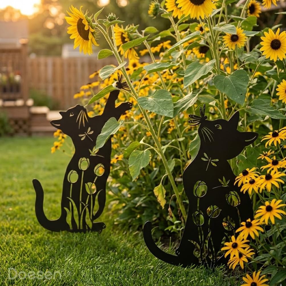 Metal Cat Garden Decor – Unique Rust-Proof Yard Art for Cat Lovers