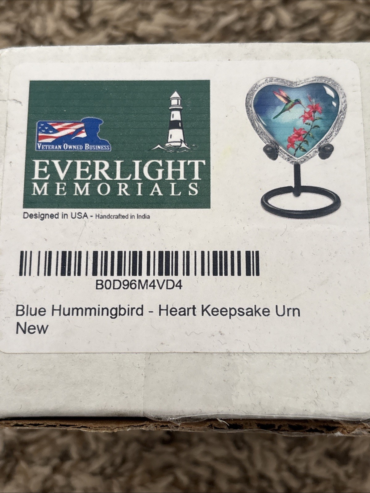 Blue Hummingbird Heart Keepsake Urn