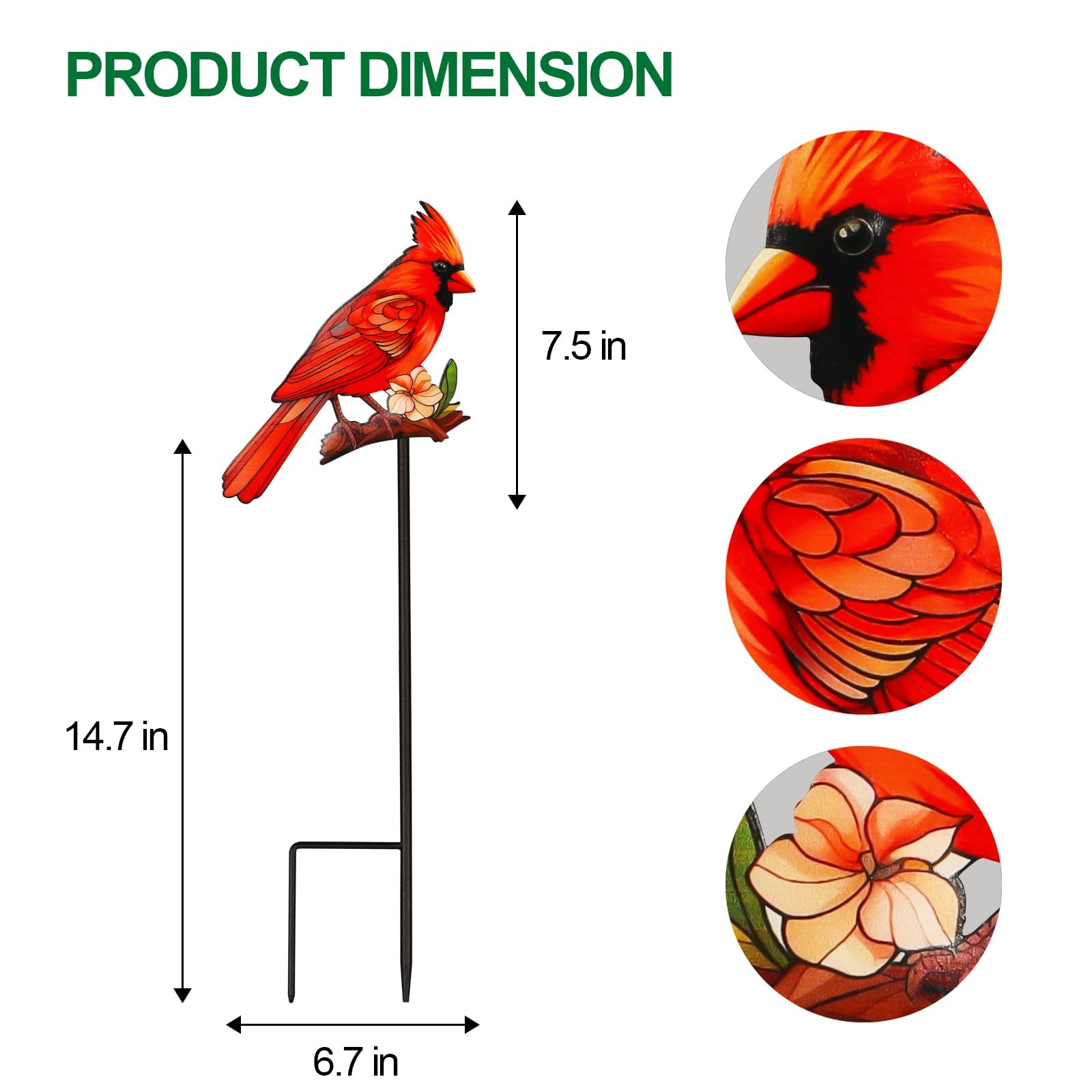 Decorative Garden Stakes with Cardinal Design Metal Yard Decorations for Outside