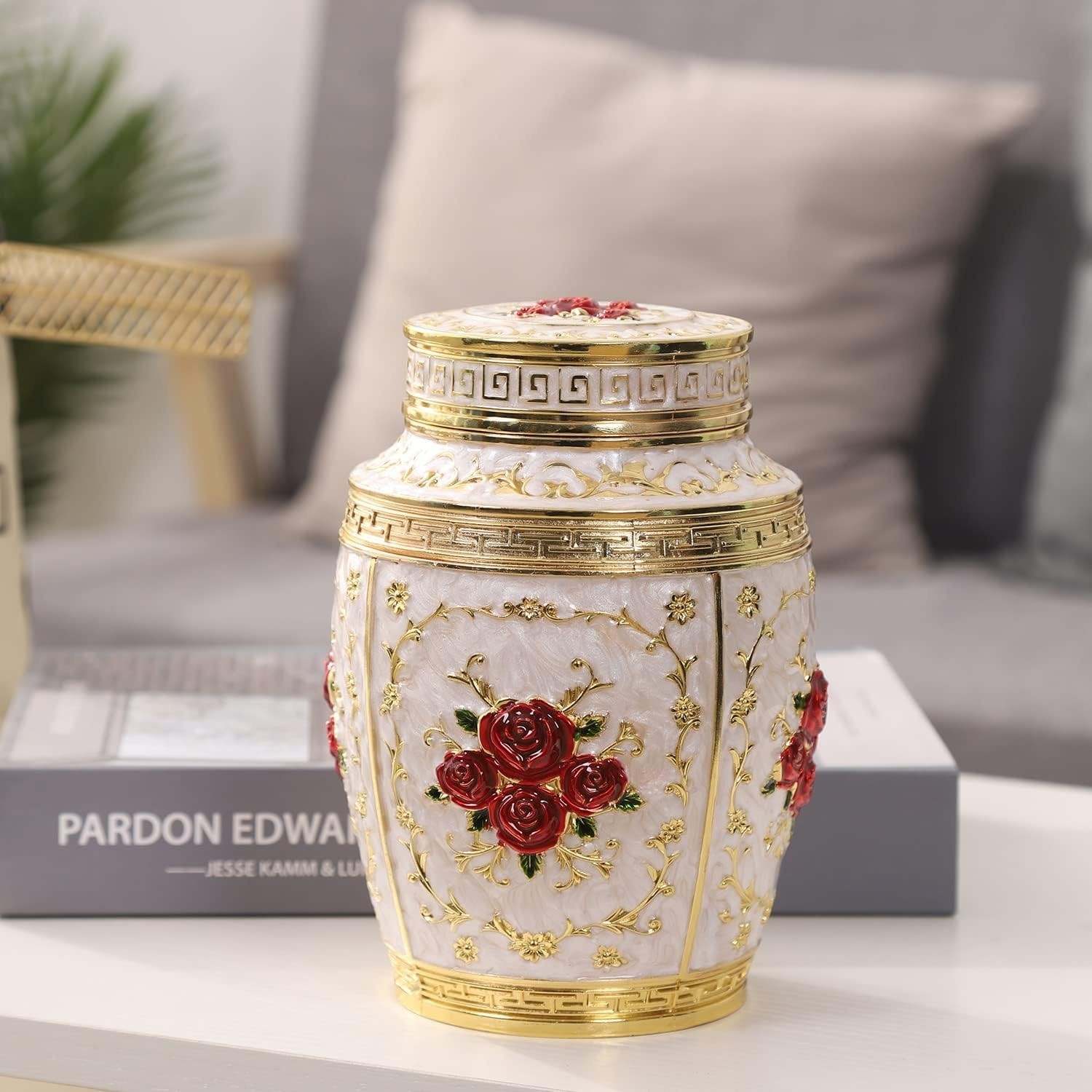 Medium Urn for Human Ashes – Rose Cremation Urn for Ashes Women Mom, Metal, Zinc