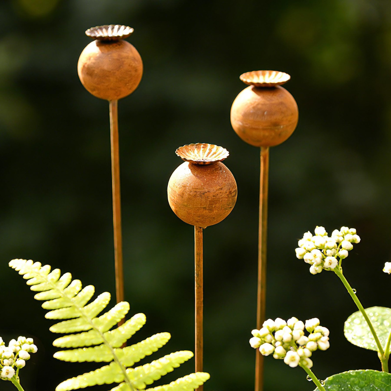Metal Flower Garden Stakes – 3PCS Decorative Outdoor Art for Lawn & Patio
