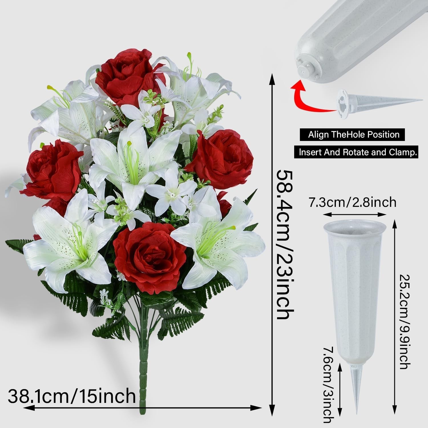 Grave Decor Flowers with Vase – White Lily Red Rose