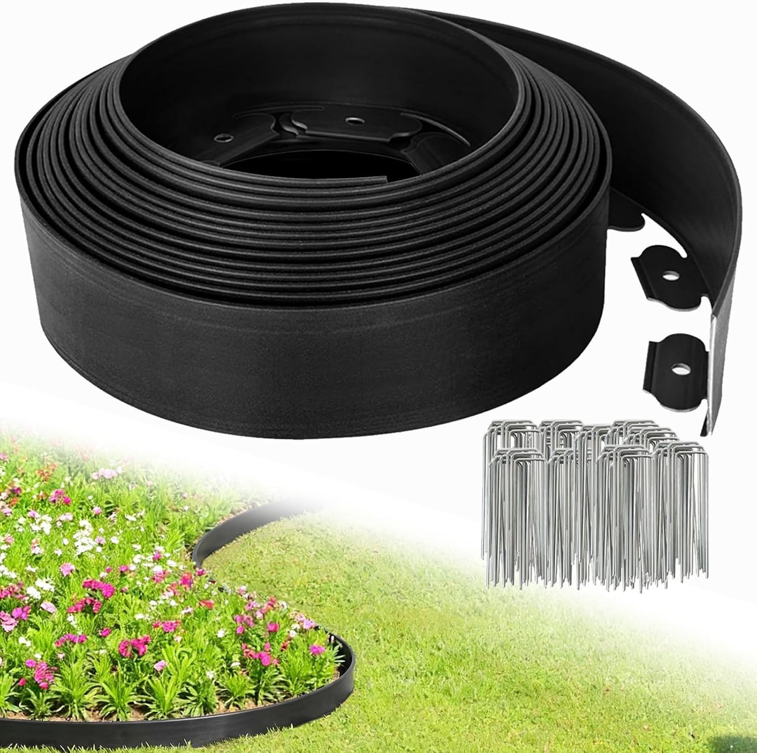 98FT Landscape Edging 3 Inch Garden Edging Border W/ 150 Spikes Flexible Lawn