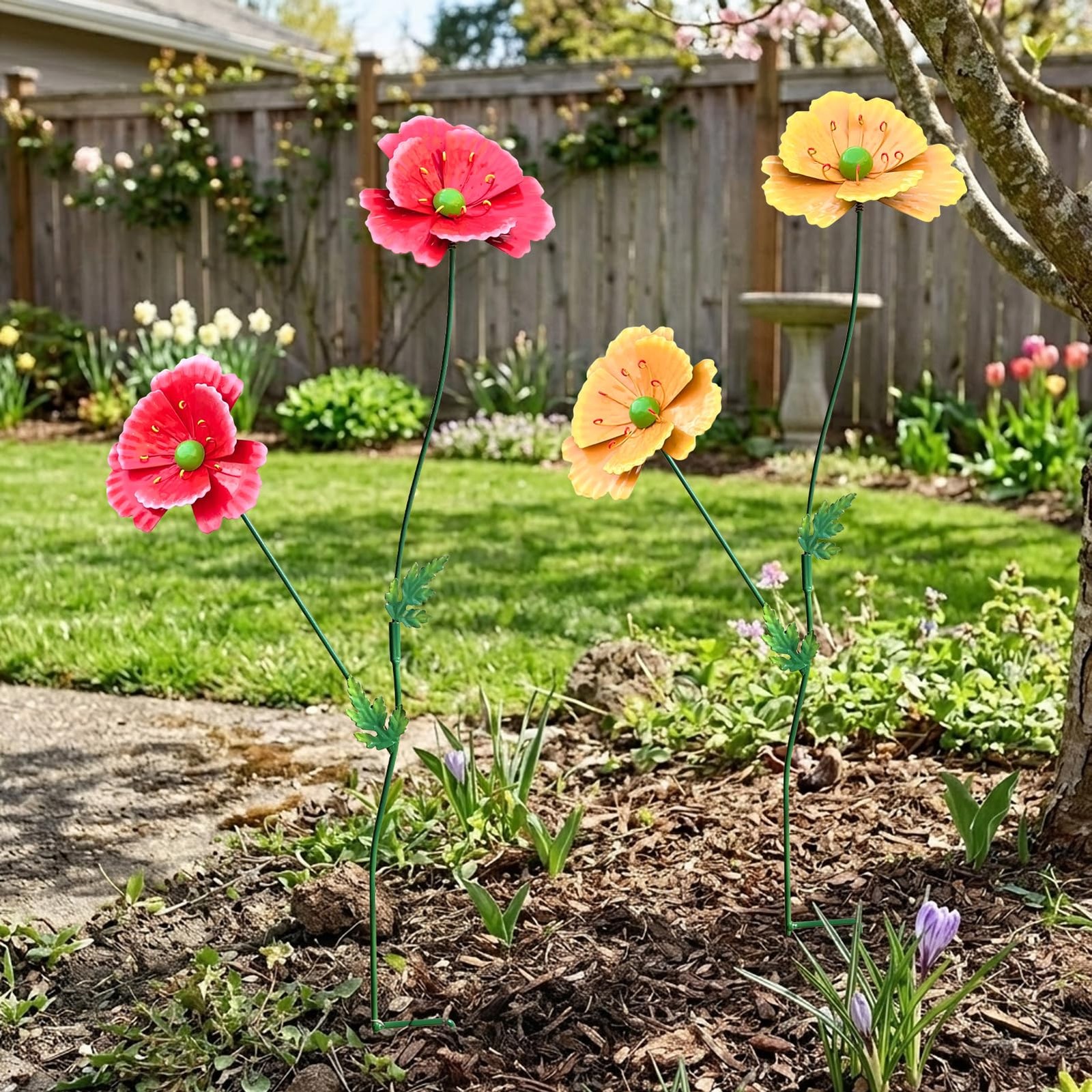 Decorative Metal Flower Stakes for Garden, 30″ Tall 2-Pack Outdoor Decor