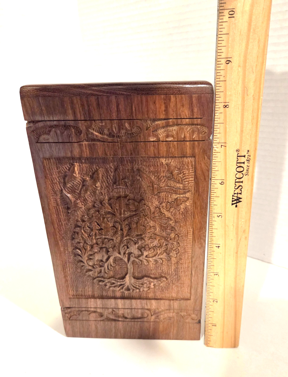 Cremation Urn Hand Carved Rosewood Tree Of Life Design 8.5″ X 4.78″ Adult/Lg Pet