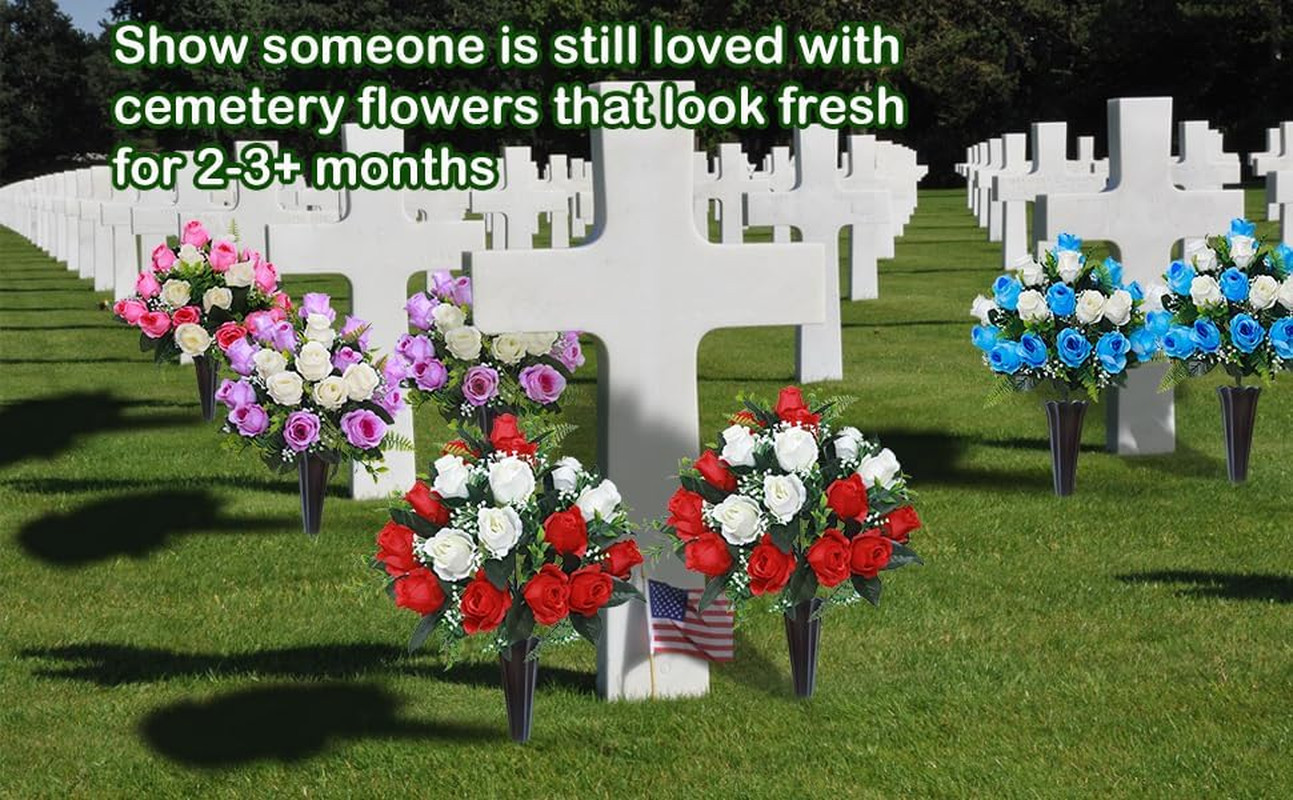 Set of 2 Artificial Cemetery Flowers, Memorial Flowers Bouquet,Grave Memorial Fl