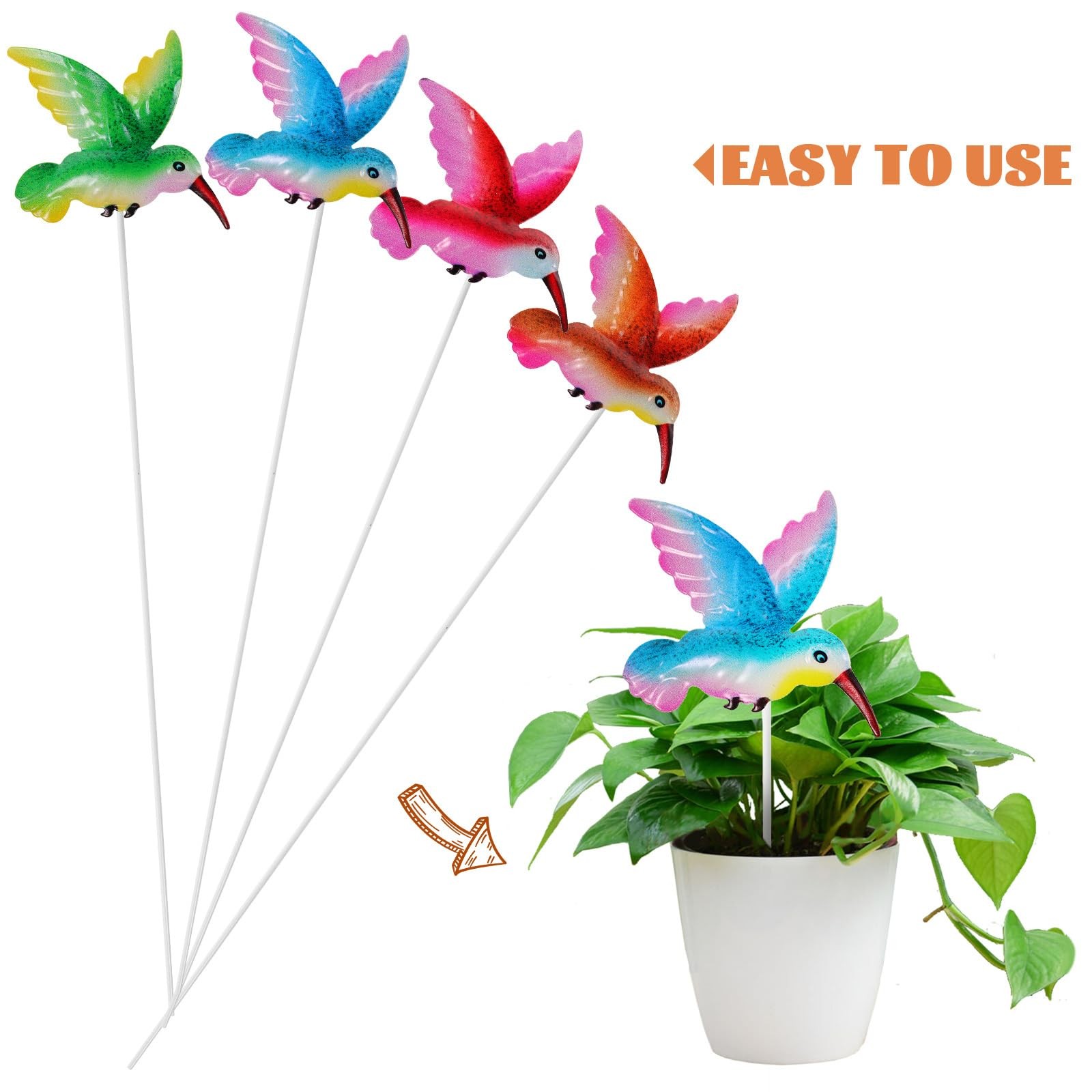 Hummingbird Garden Stakes Iron Floral Picks Set 3.15 Inch Metal Bird Yard Art…
