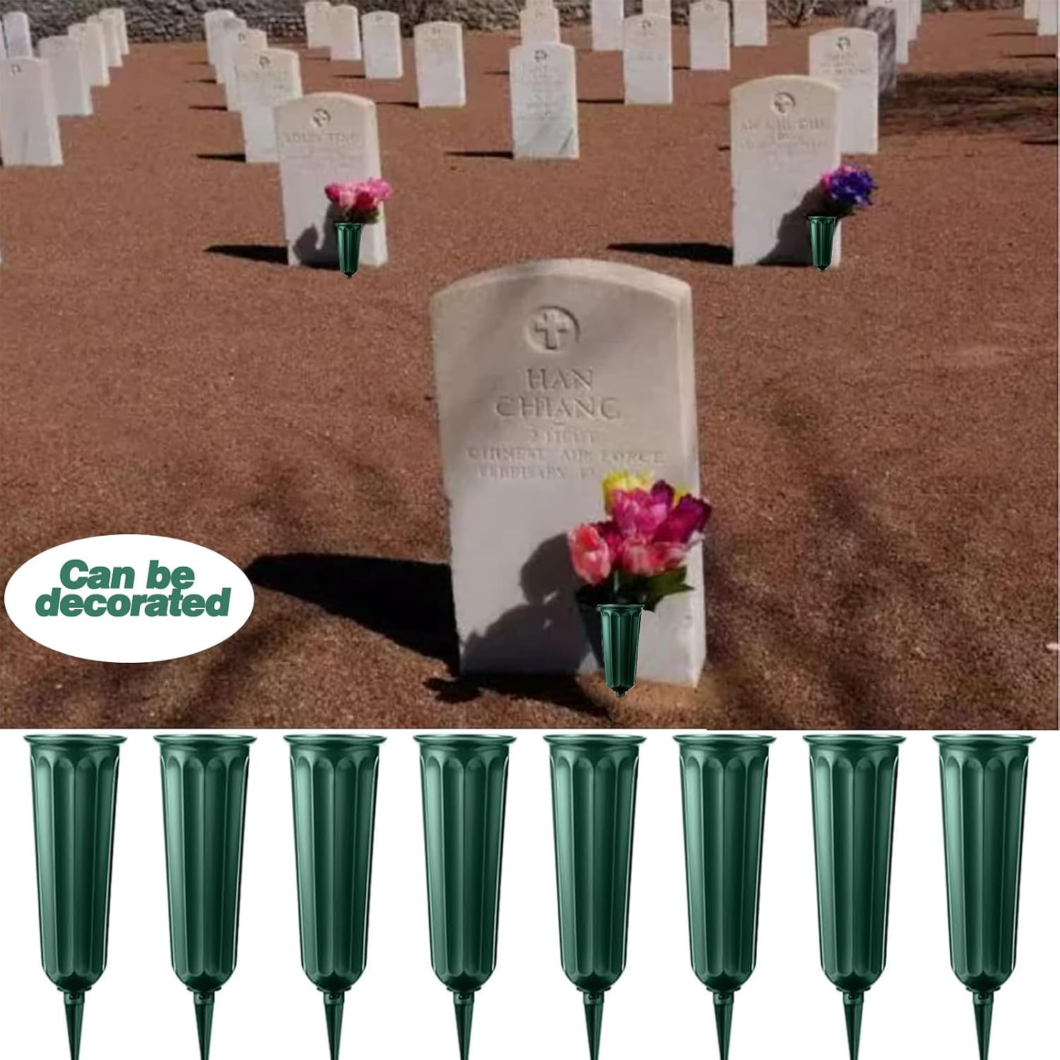 24 Pack Memorial Flower Vase Plastic Cemetery Vases with Spikes Cemetery