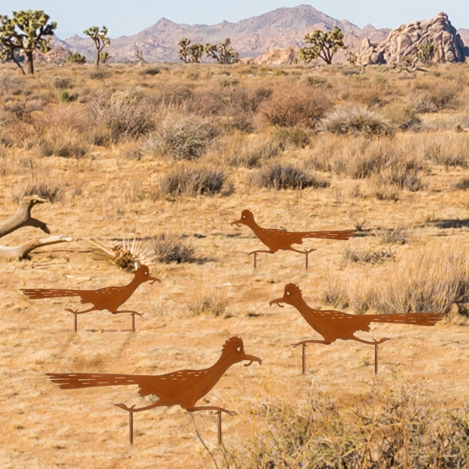 4 Pcs Metal Roadrunner Yard Art Southwest Decor Roadrunner Rusty Paint Garden…